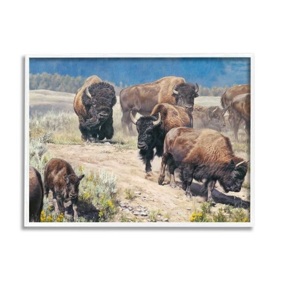 Stupell Industries Commander In Chief Bison Herd Animals & Insects Painting White Framed Art Print Wall Art