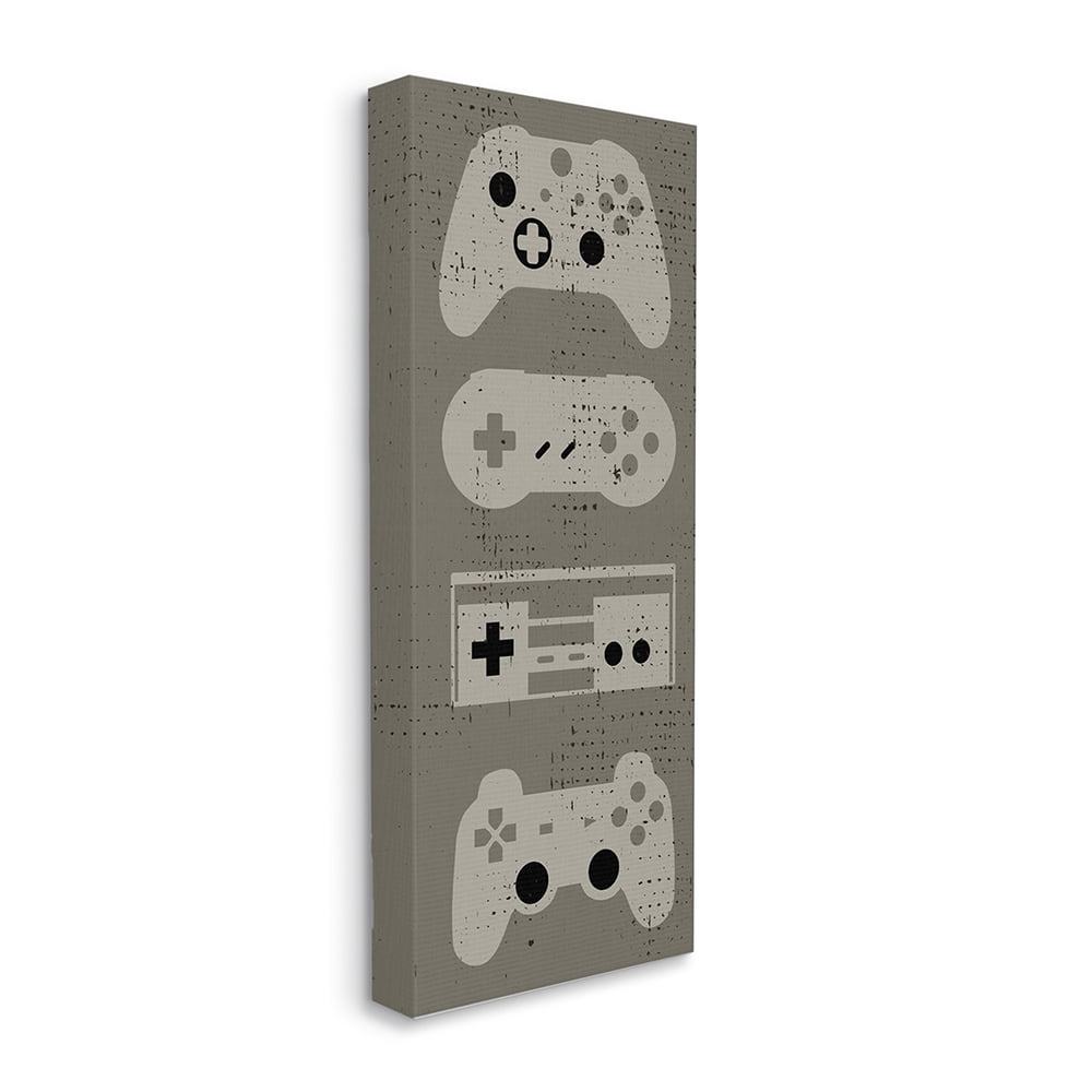 Stupell Industries Common Game Controllers Vintage Distressed Brown Canvas Wall Art by Daphne Polselli