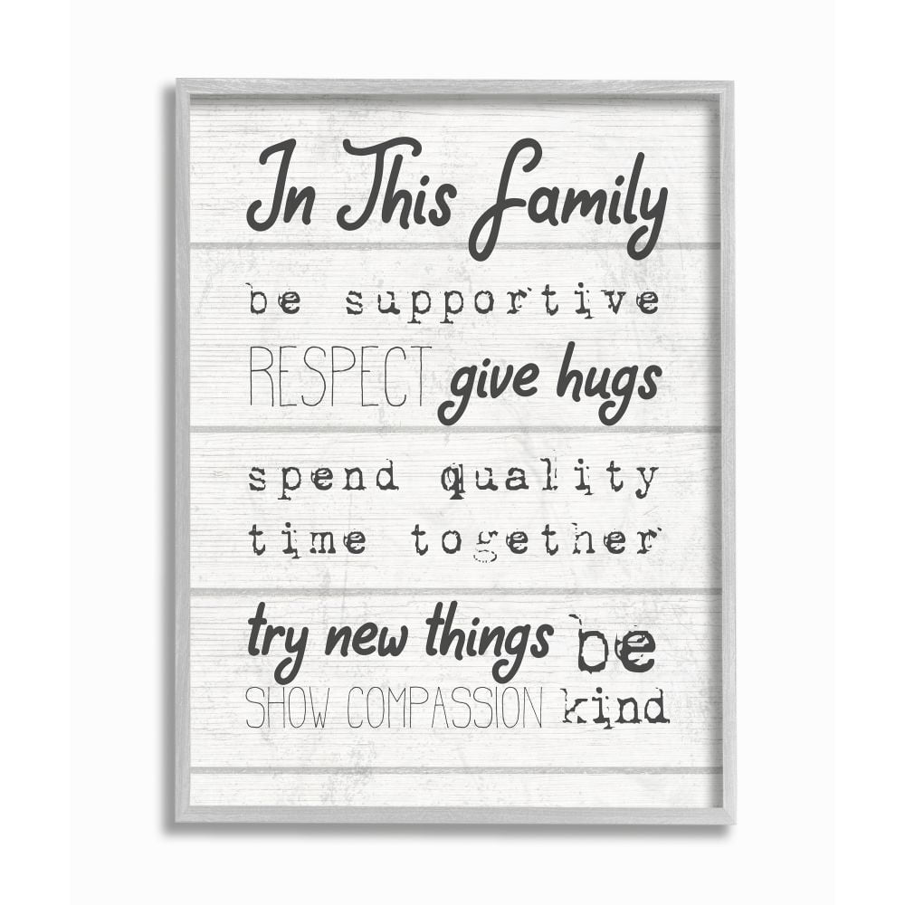 Stupell Industries Compassion Inspirational Word Family Textured Wood Design Gray Farmhouse Rustic Framed Giclee Texturized Art by Daphne Polselli