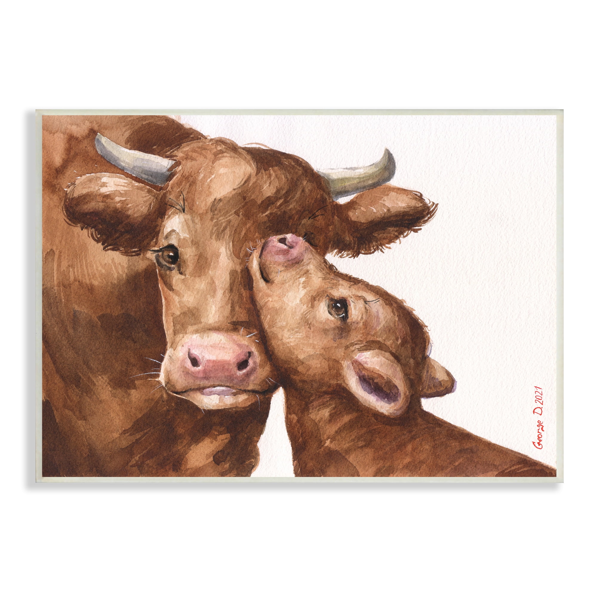 Stupell Industries Compassionate Cattle Mother & Baby Cuddle Rural Farmland Painting Unframed Art Print Wall Art, Design by George Dyachenko