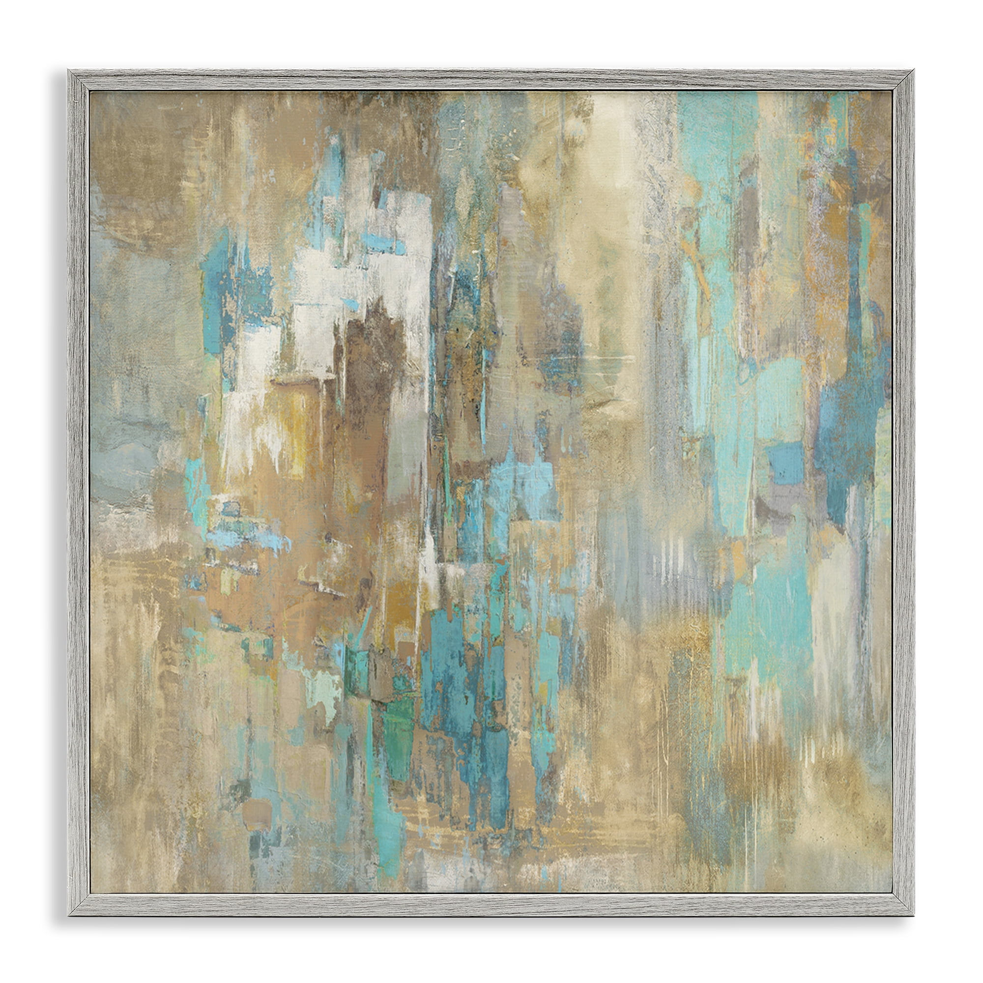 Stupell Industries Complex Abstract with Blue Abstract Painting Gray Framed Art Print Wall Art, 24 x 24