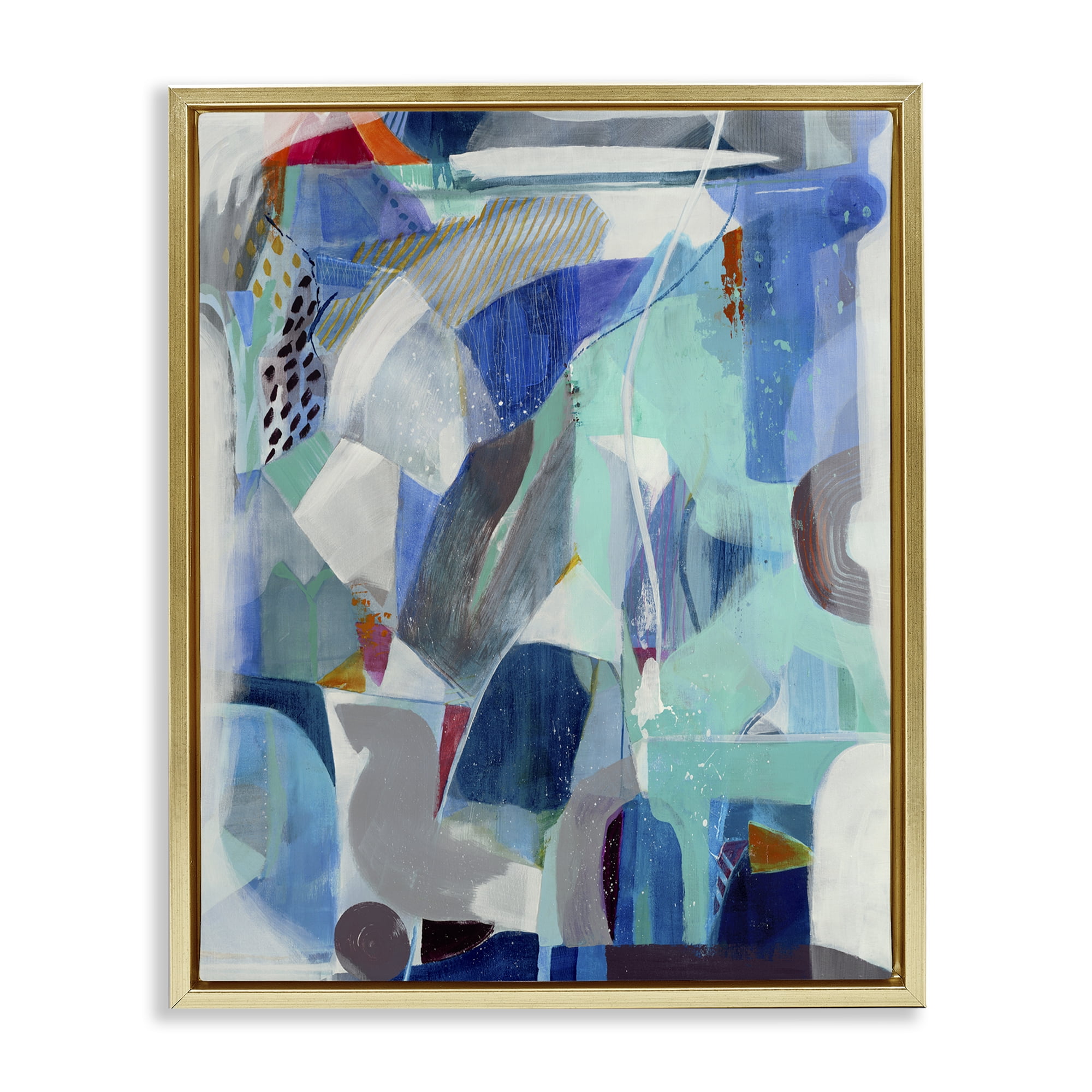 Stupell Industries Complex Blue Layers Gold Framed Floater Canvas Wall Art, design by Jill Martin