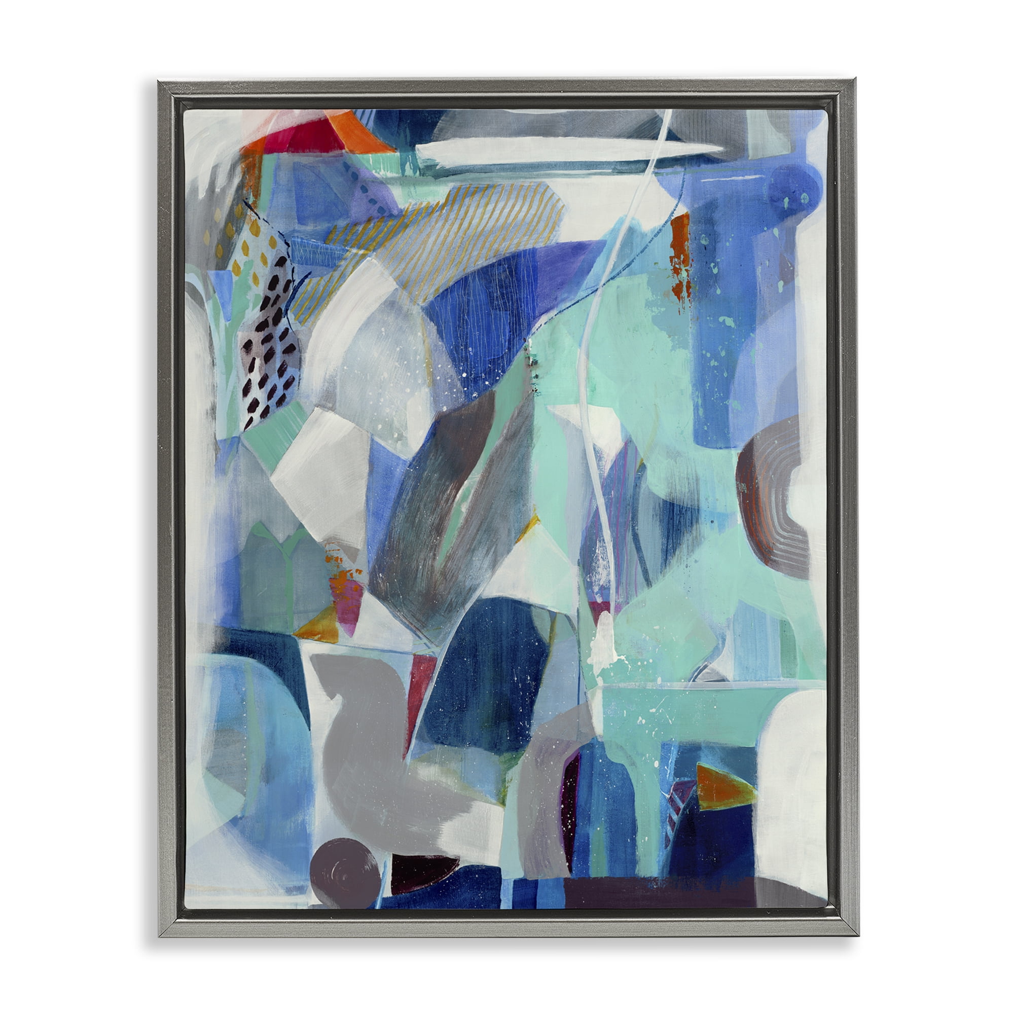 Stupell Industries Complex Blue Layers Gray Framed Floater Canvas Wall Art, design by Jill Martin