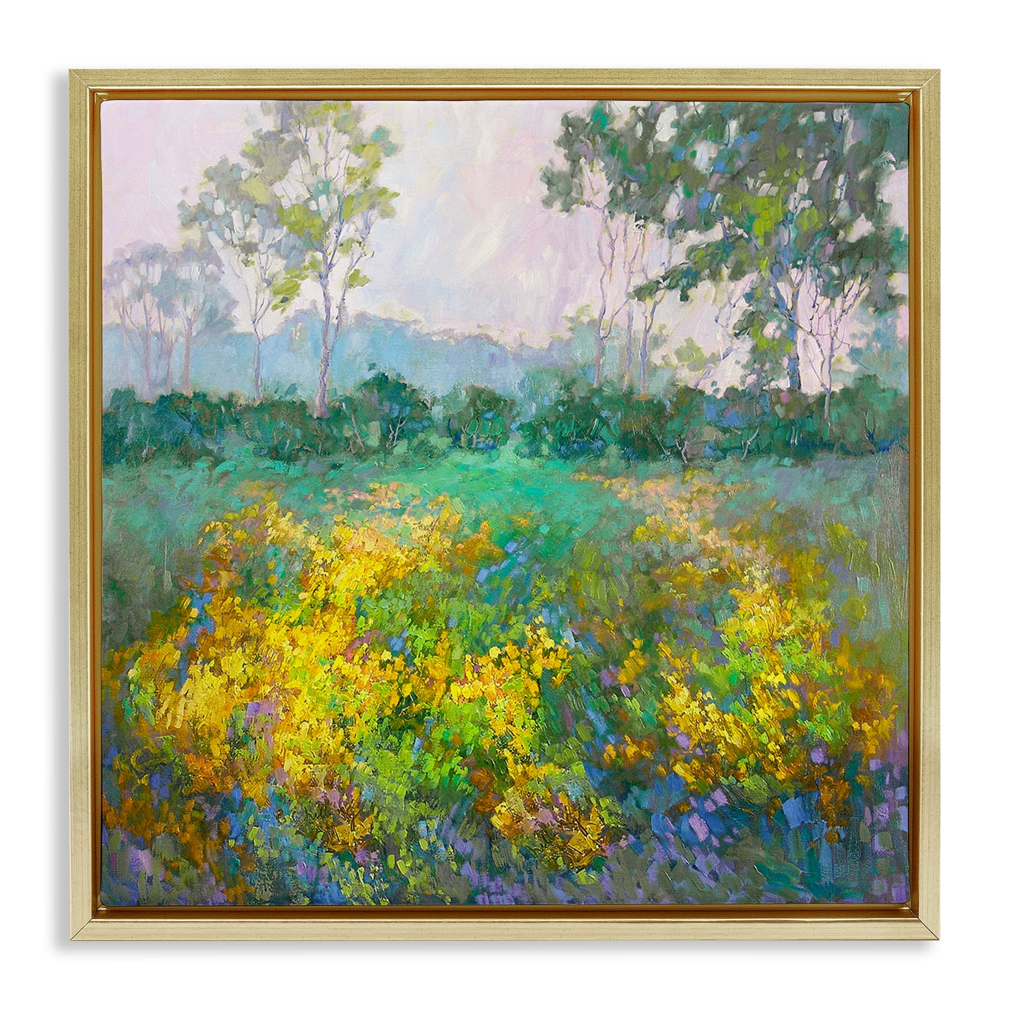 Stupell Industries Complex Meadow Terrain Landscape & Nature Painting Gold Floater Framed Canvas Art Print Wall Art, 18 x 18