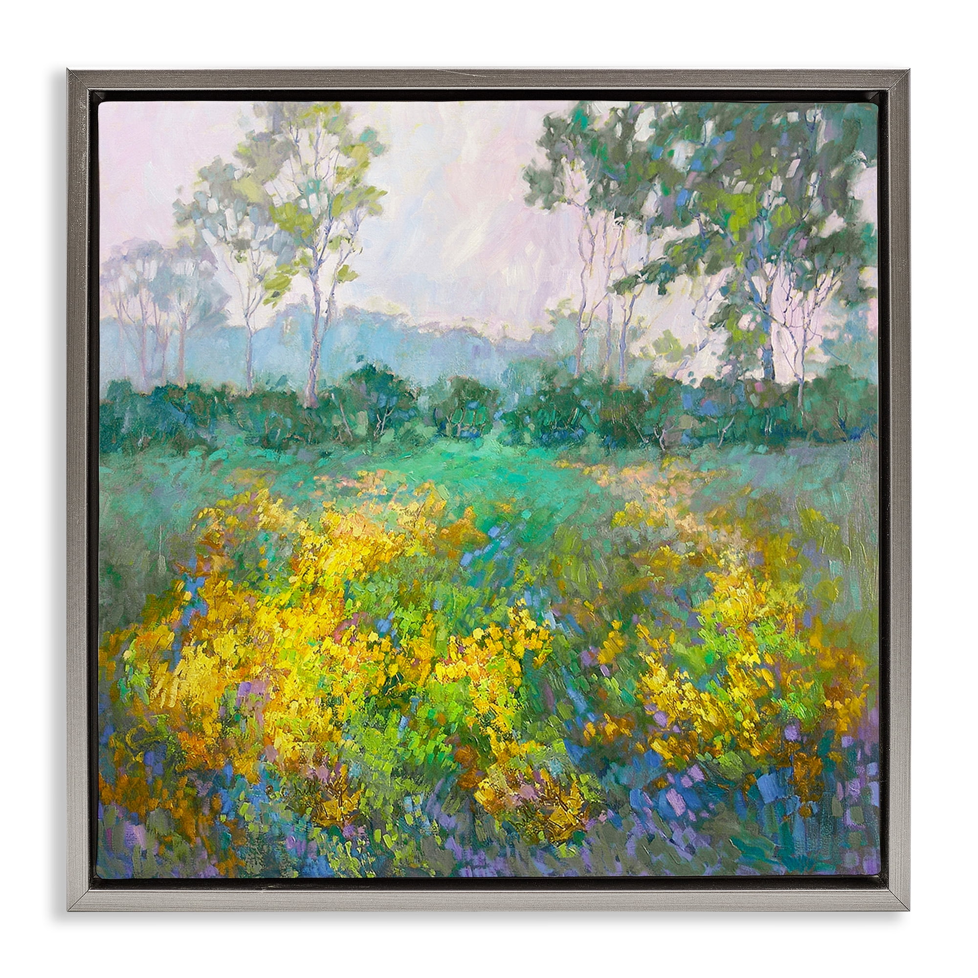 Stupell Industries Complex Meadow Terrain Landscape & Nature Painting Gray Floater Framed Canvas Art Print Wall Art, 18 x 18