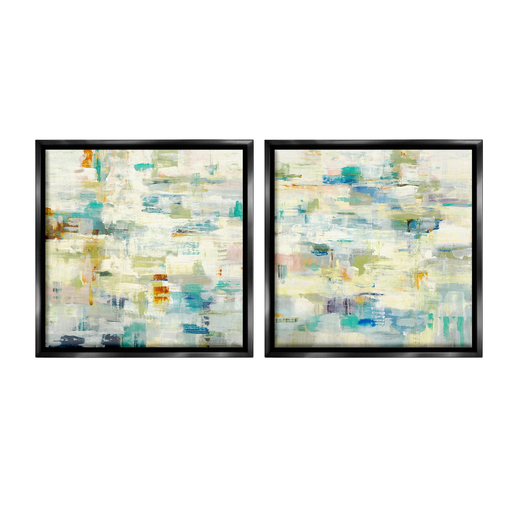 Stupell Industries Complex Patterned Abstraction Abstract Painting Black Floater Framed Canvas Art Print Wall Art, 18 x 18, Set of 2