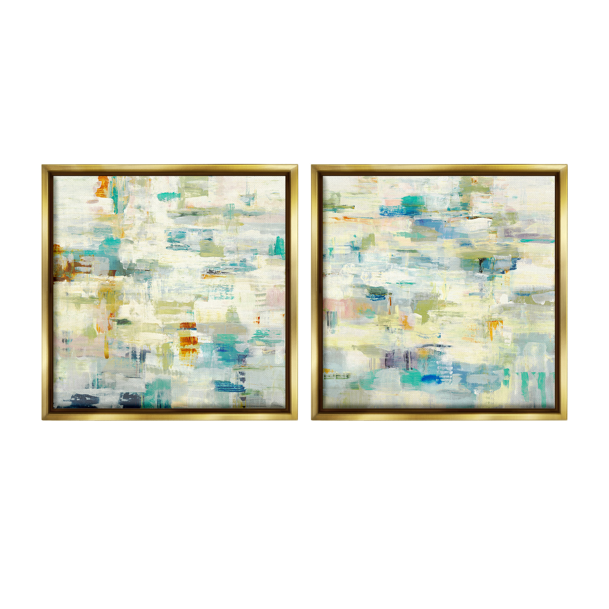 Stupell Industries Complex Patterned Abstraction Abstract Painting Gold Floater Framed Canvas Art Print Wall Art, 25 x 25, Set of 2