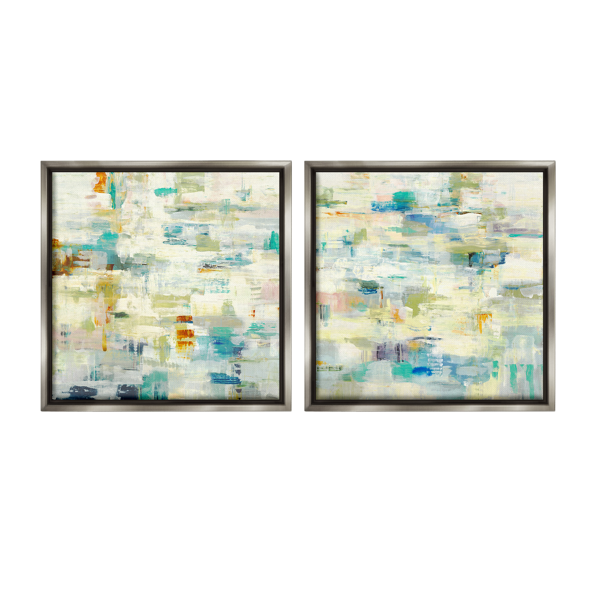 Stupell Industries Complex Patterned Abstraction Abstract Painting Gray Floater Framed Canvas Art Print Wall Art, 25 x 25, Set of 2