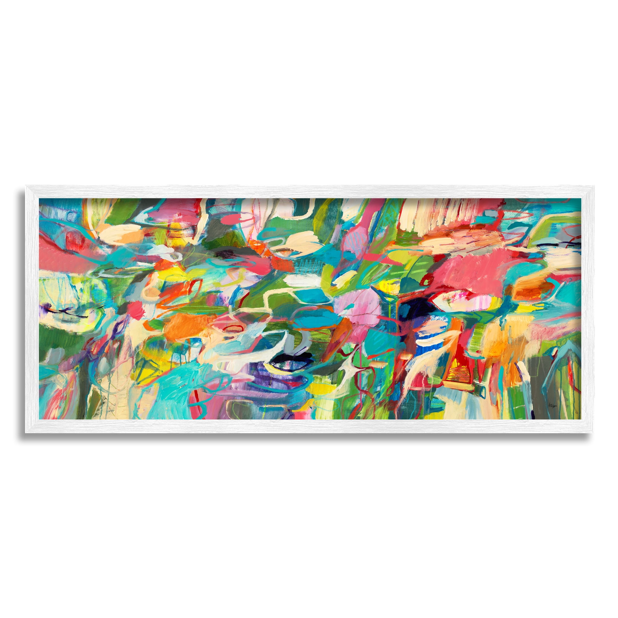 Stupell Industries Complex Playful Tone Abstraction Bright Green Pink Blue, 10 x 24, Designed by Lisa Ridgers
