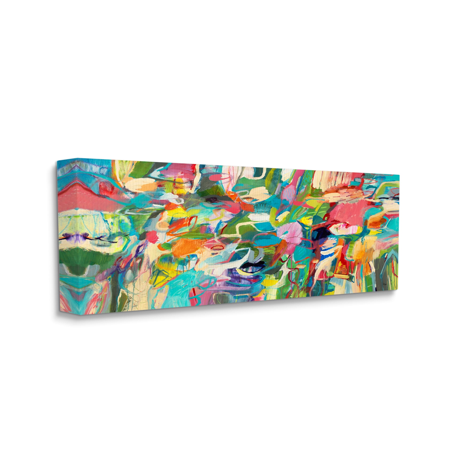 Stupell Industries Complex Playful Tone Abstraction Bright Green Pink Blue, 20 x 48, Designed by Lisa Ridgers