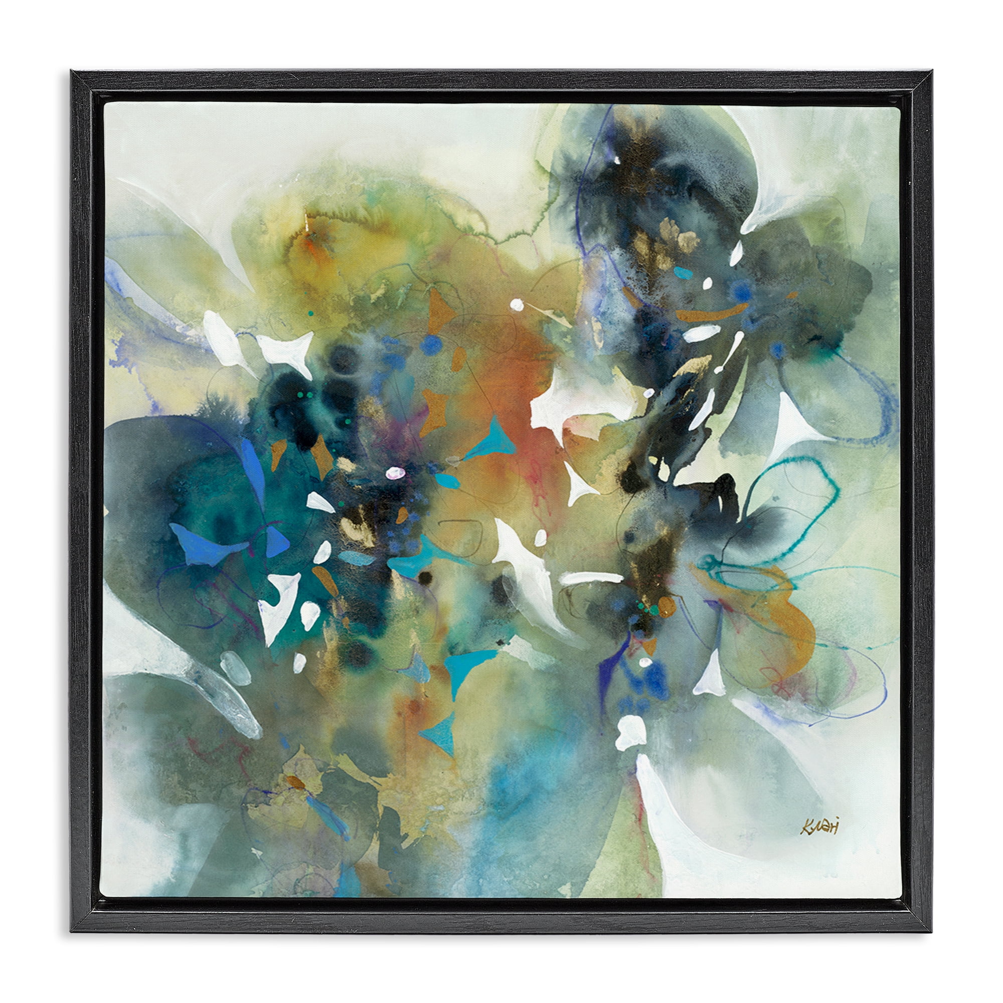 Stupell Industries Complex Splatter Distortion Abstract Painting Black Floater Framed Canvas Art Print Wall Art, 18 x 18
