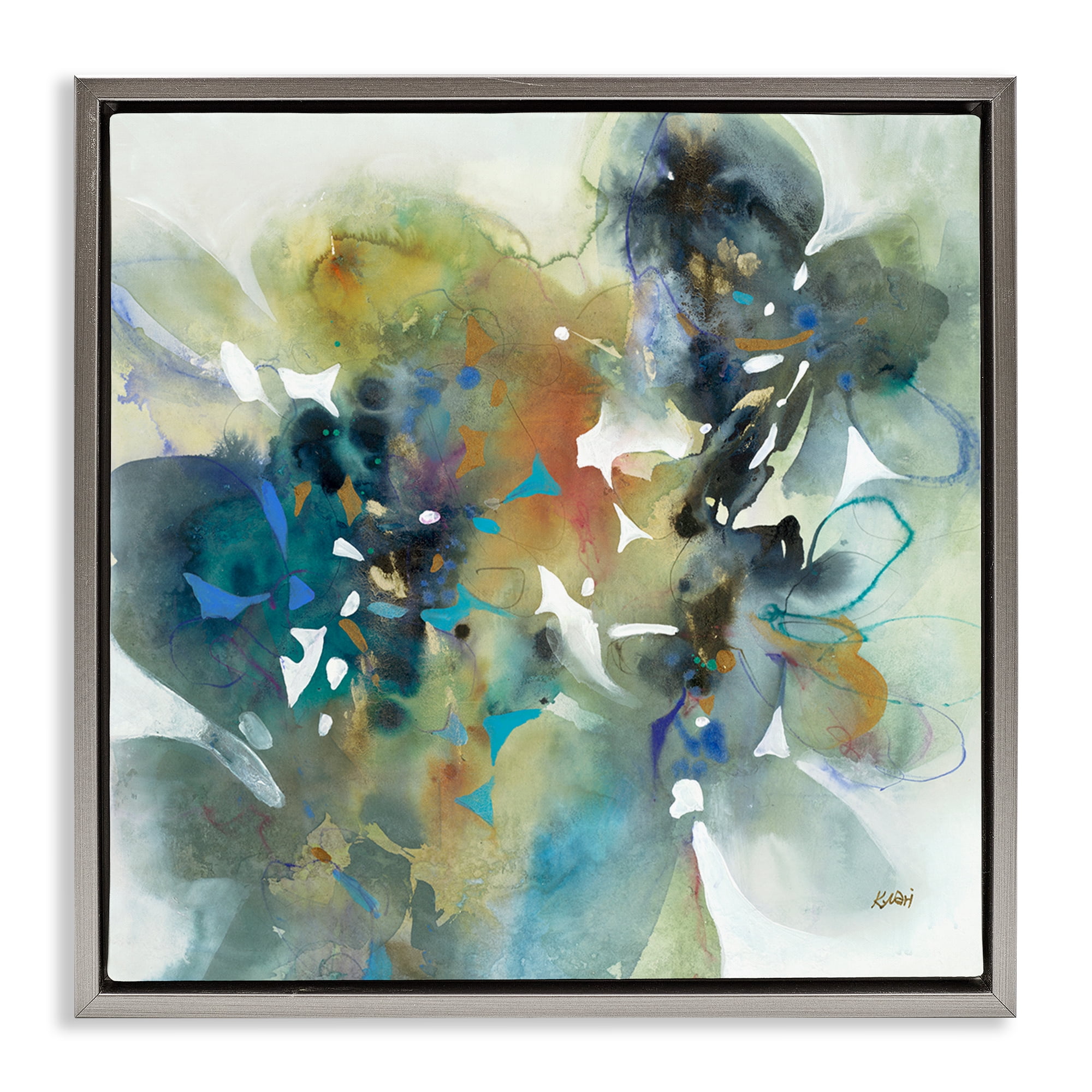 Stupell Industries Complex Splatter Distortion Abstract Painting Gray Floater Framed Canvas Art Print Wall Art, 18 x 18