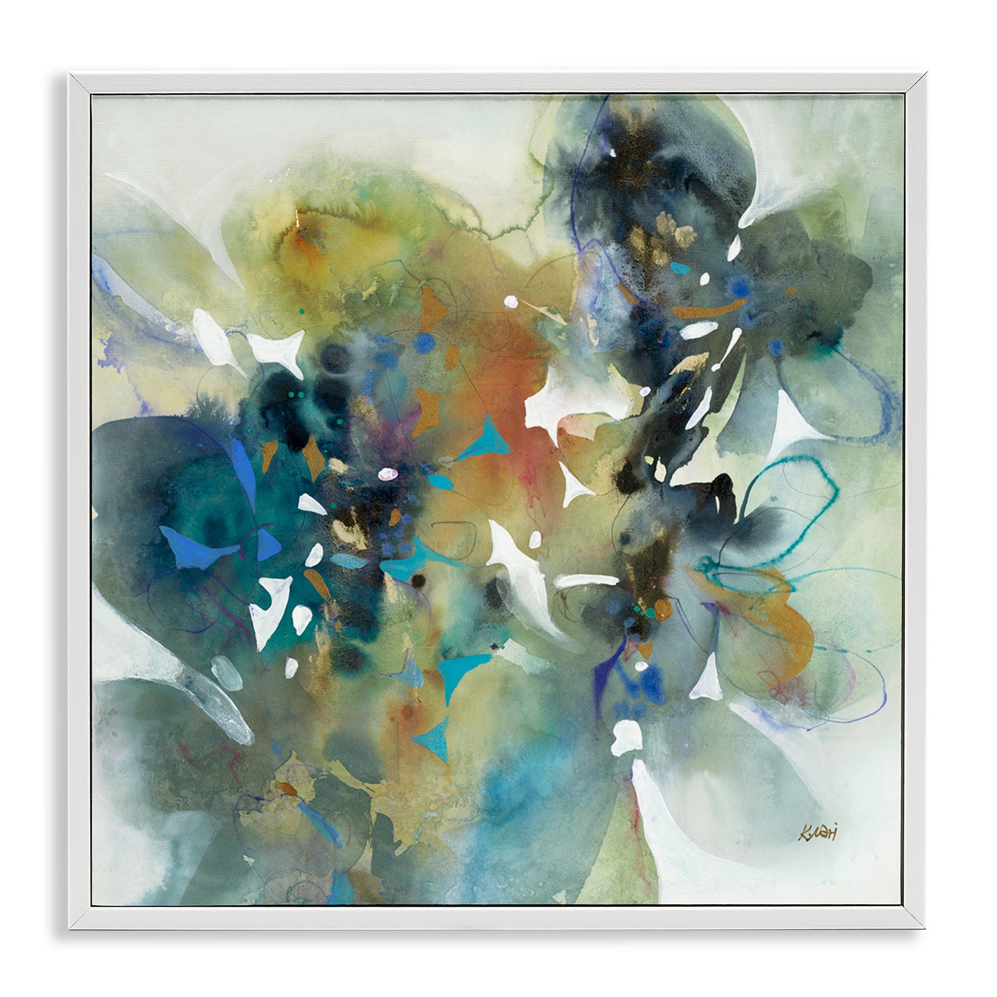 Stupell Industries Complex Splatter Distortion Abstract Painting White Framed Art Print Wall Art, 12 x 12