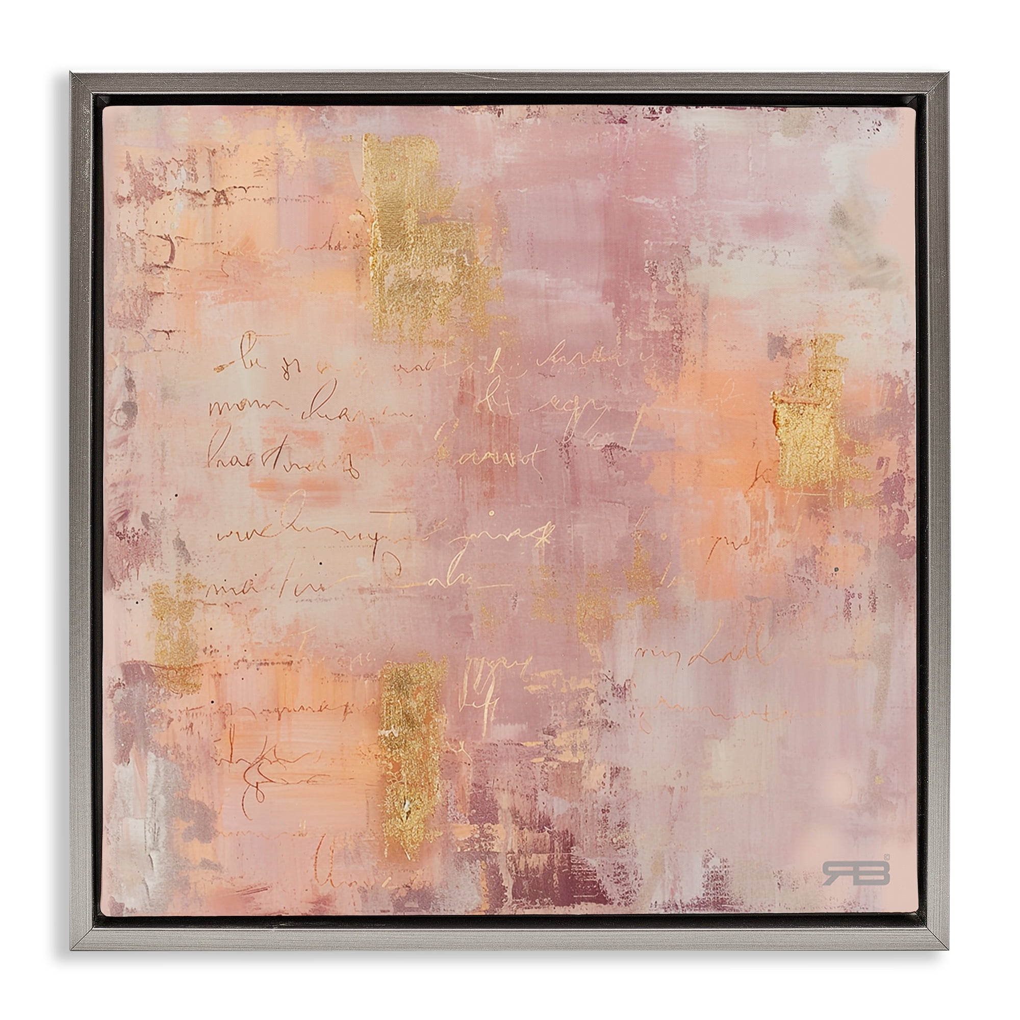 Stupell Industries Composition with Glam Script Abstract Painting Gray Floater Framed Canvas Art Print Wall Art, 18 x 18