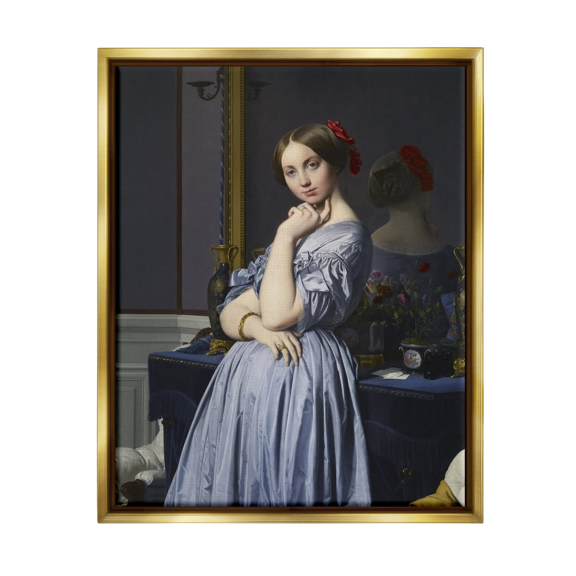 Stupell Industries Comtesse d Haussonville Jean Auguste Dominique Ingres Countess Painting Painting Metallic Gold Floating Framed Canvas Print Wall Art, Design by one1000paintings