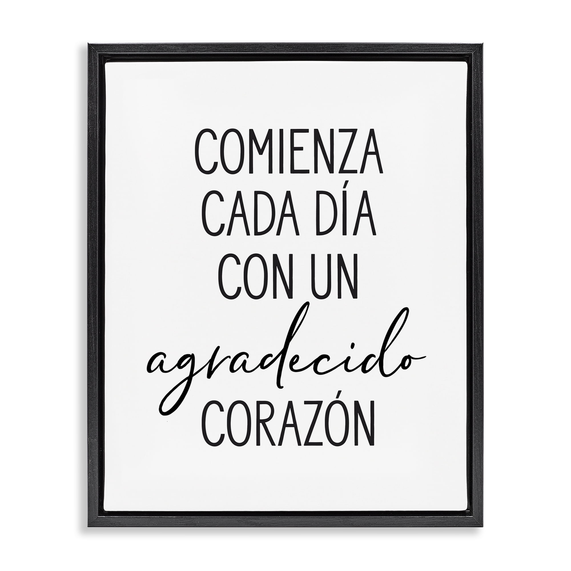 Stupell Industries Con Un Agradecido Corazón Inspirational Quotes & Sayings Painting Black Floater Framed Art Print Wall Art, 17 x 21
