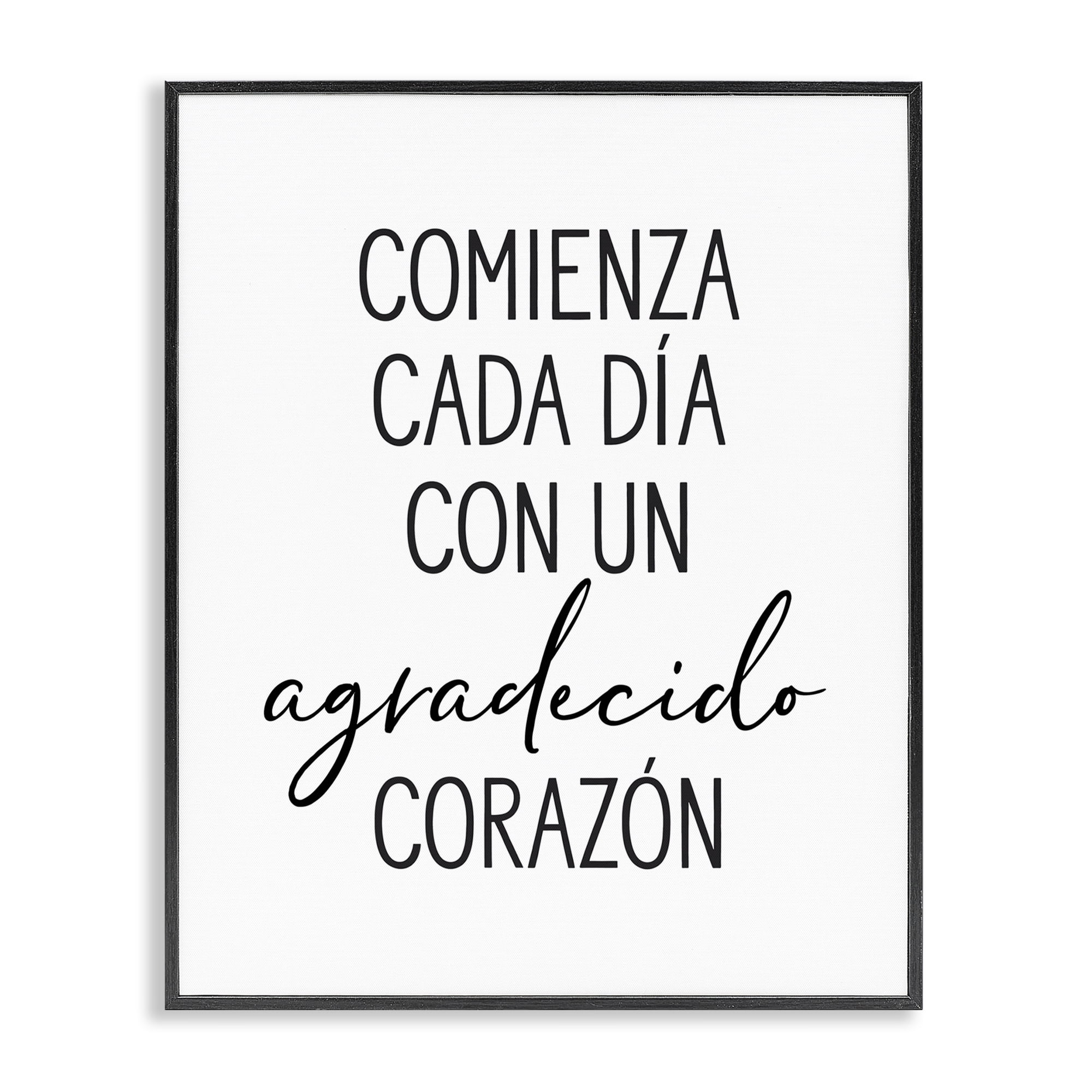 Stupell Industries Con Un Agradecido Corazón Inspirational Quotes & Sayings Painting Black Framed Art Print Wall Art, 16 x 20