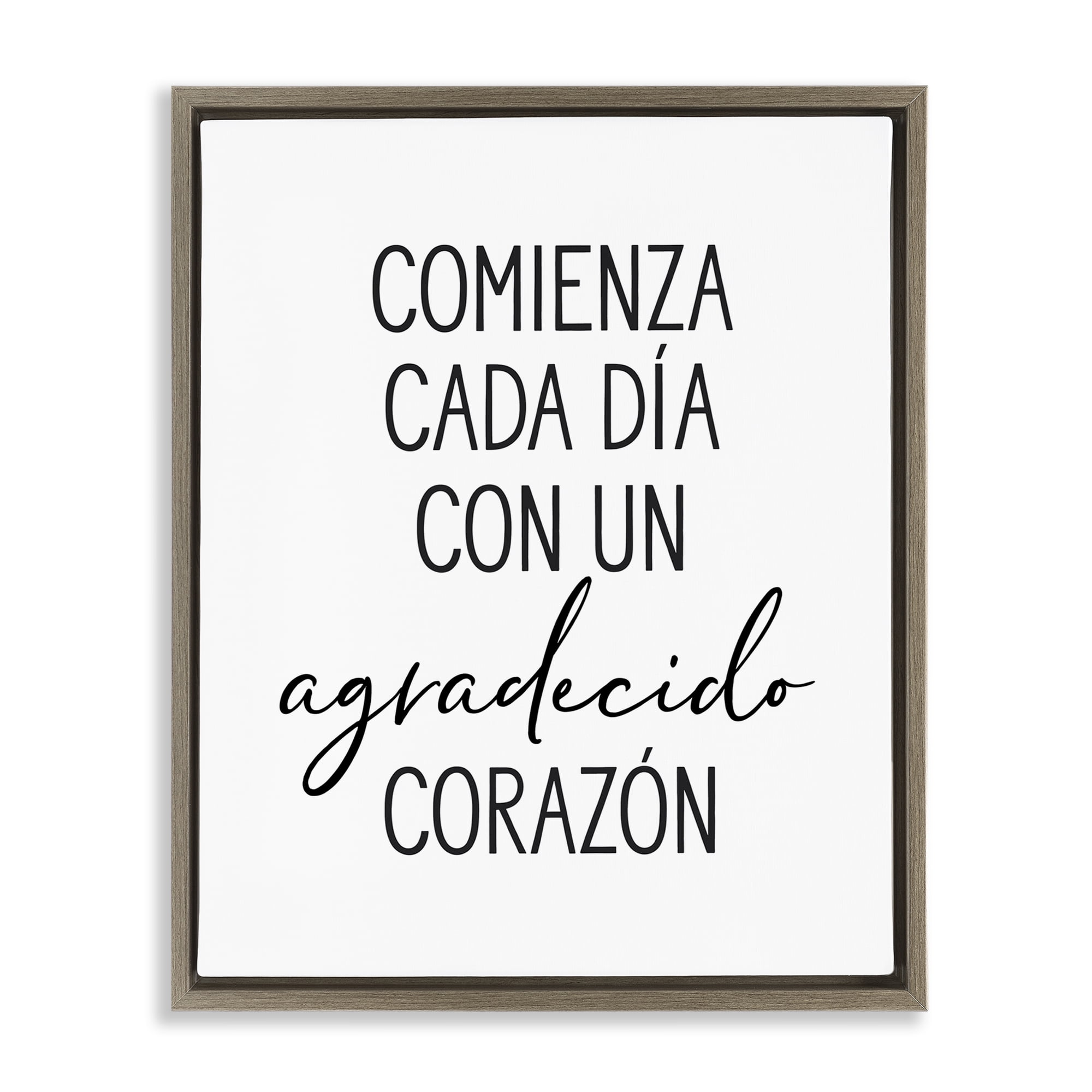 Stupell Industries Con Un Agradecido Corazón Inspirational Quotes & Sayings Painting Brown Floater Framed Art Print Wall Art, 25 x 31