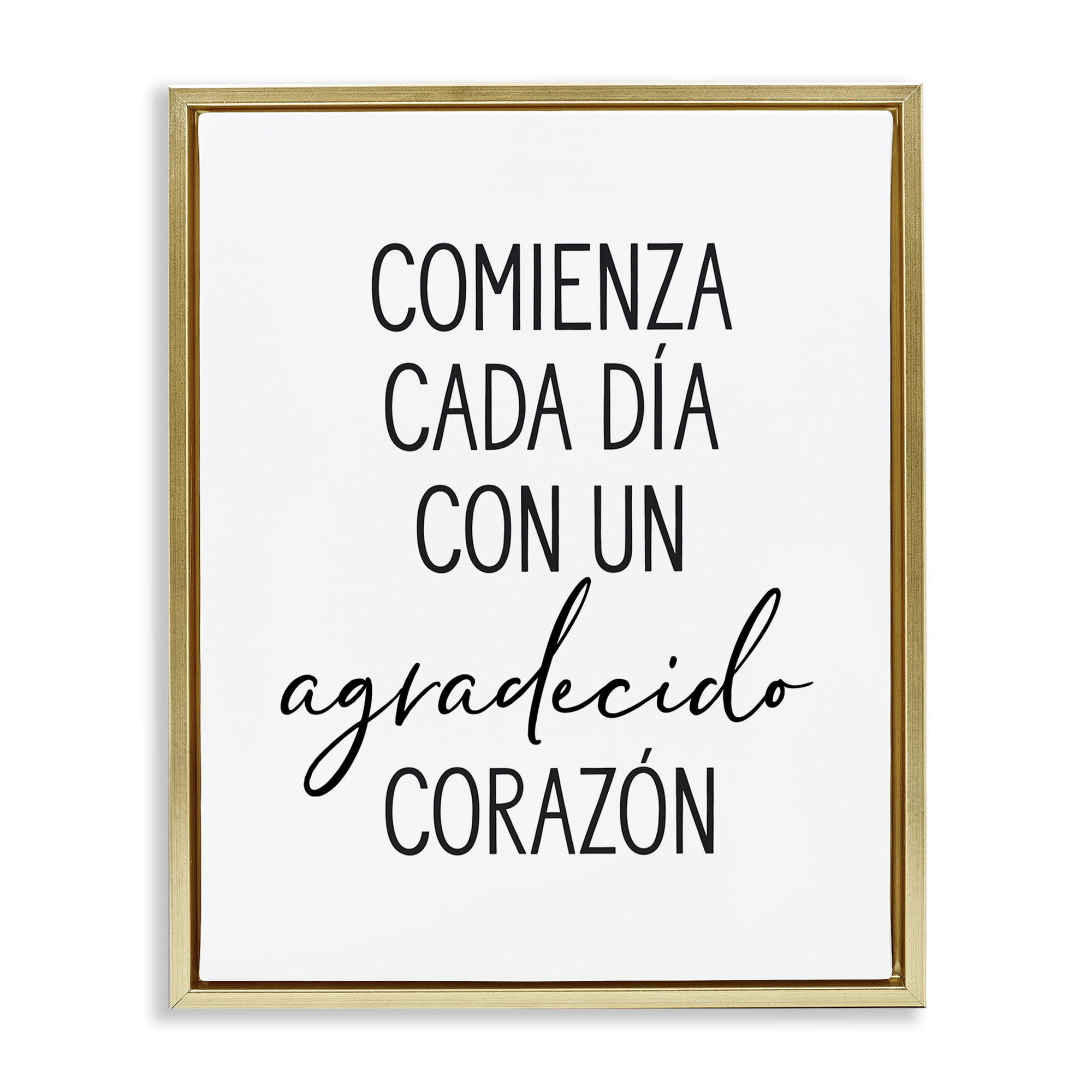 Stupell Industries Con Un Agradecido Corazón Inspirational Quotes & Sayings Painting Gold Floater Framed Art Print Wall Art, 25 x 31
