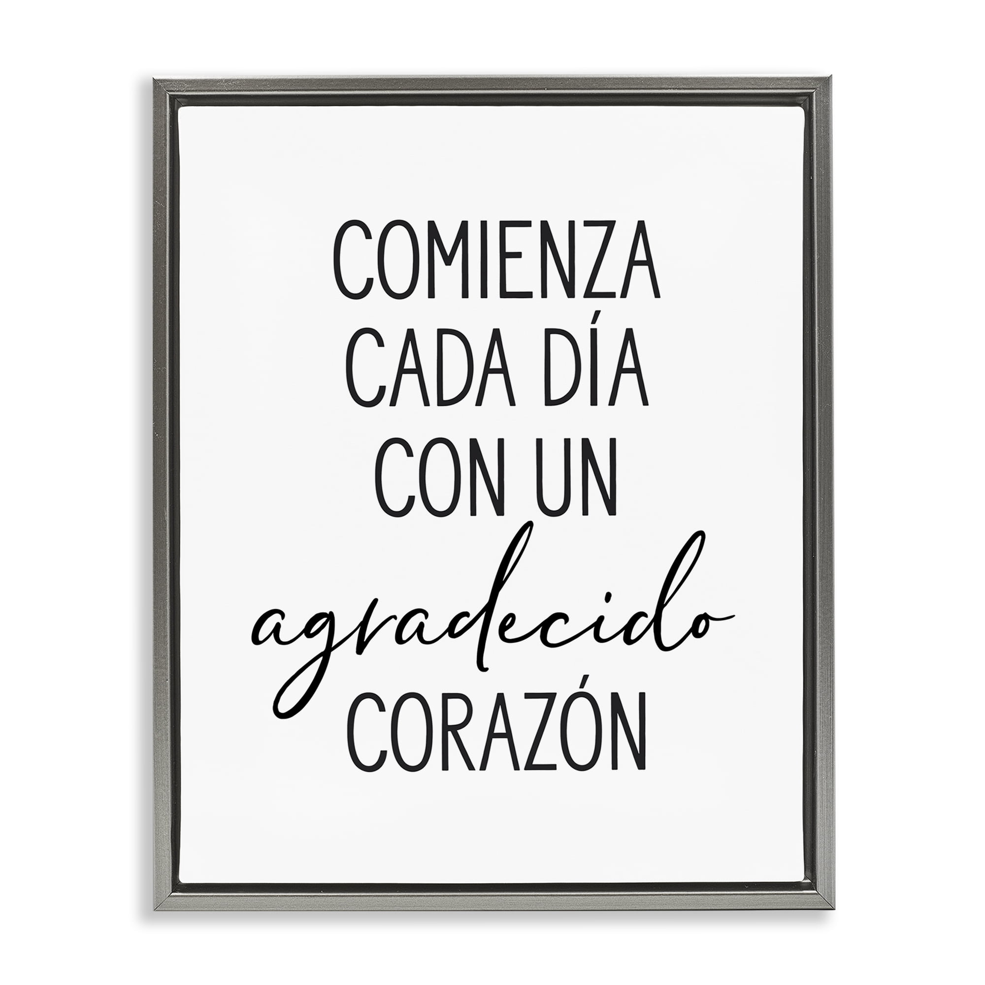 Stupell Industries Con Un Agradecido Corazón Inspirational Quotes & Sayings Painting Gray Floater Framed Art Print Wall Art, 17 x 21