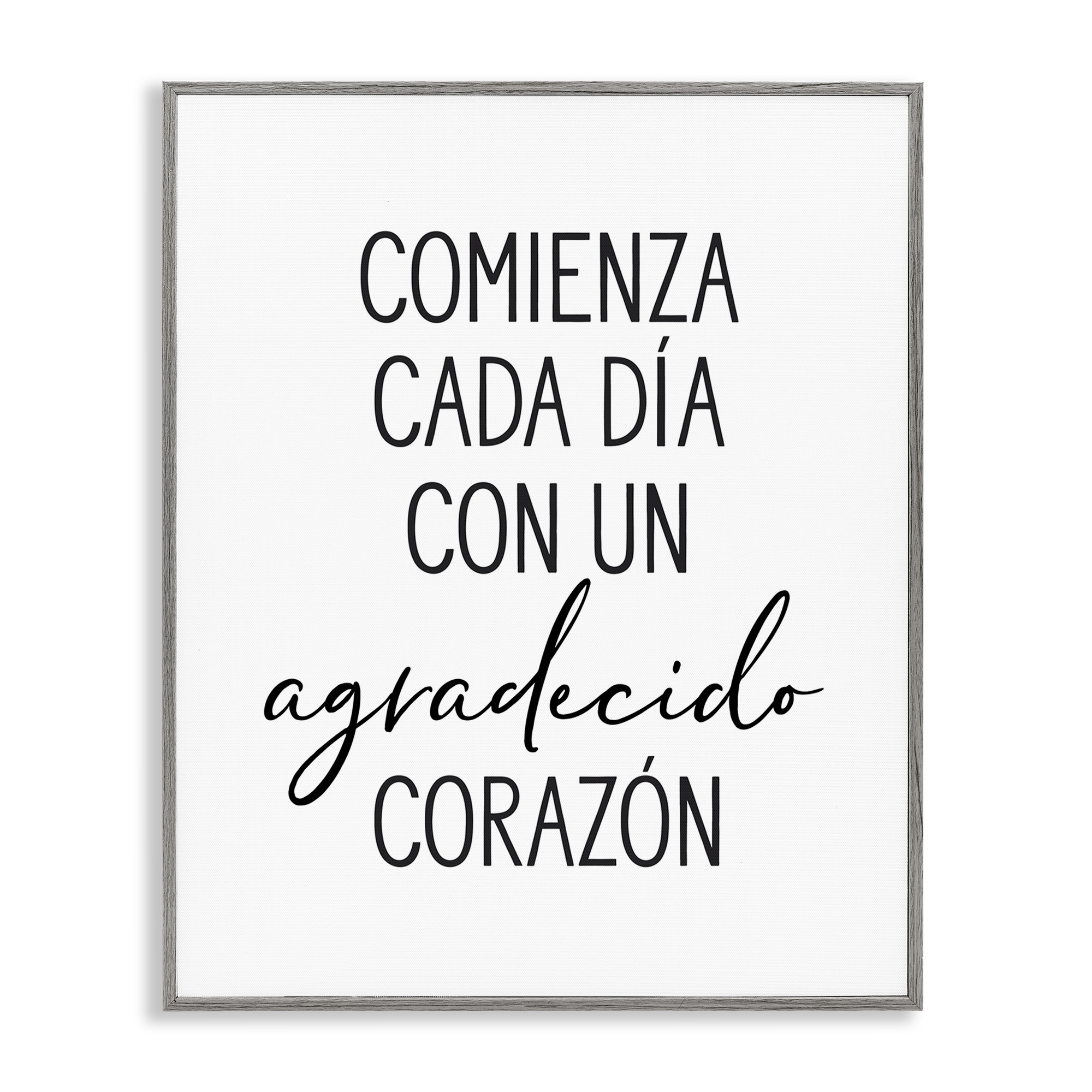 Stupell Industries Con Un Agradecido Corazón Inspirational Quotes & Sayings Painting Gray Framed Art Print Wall Art, 16 x 20