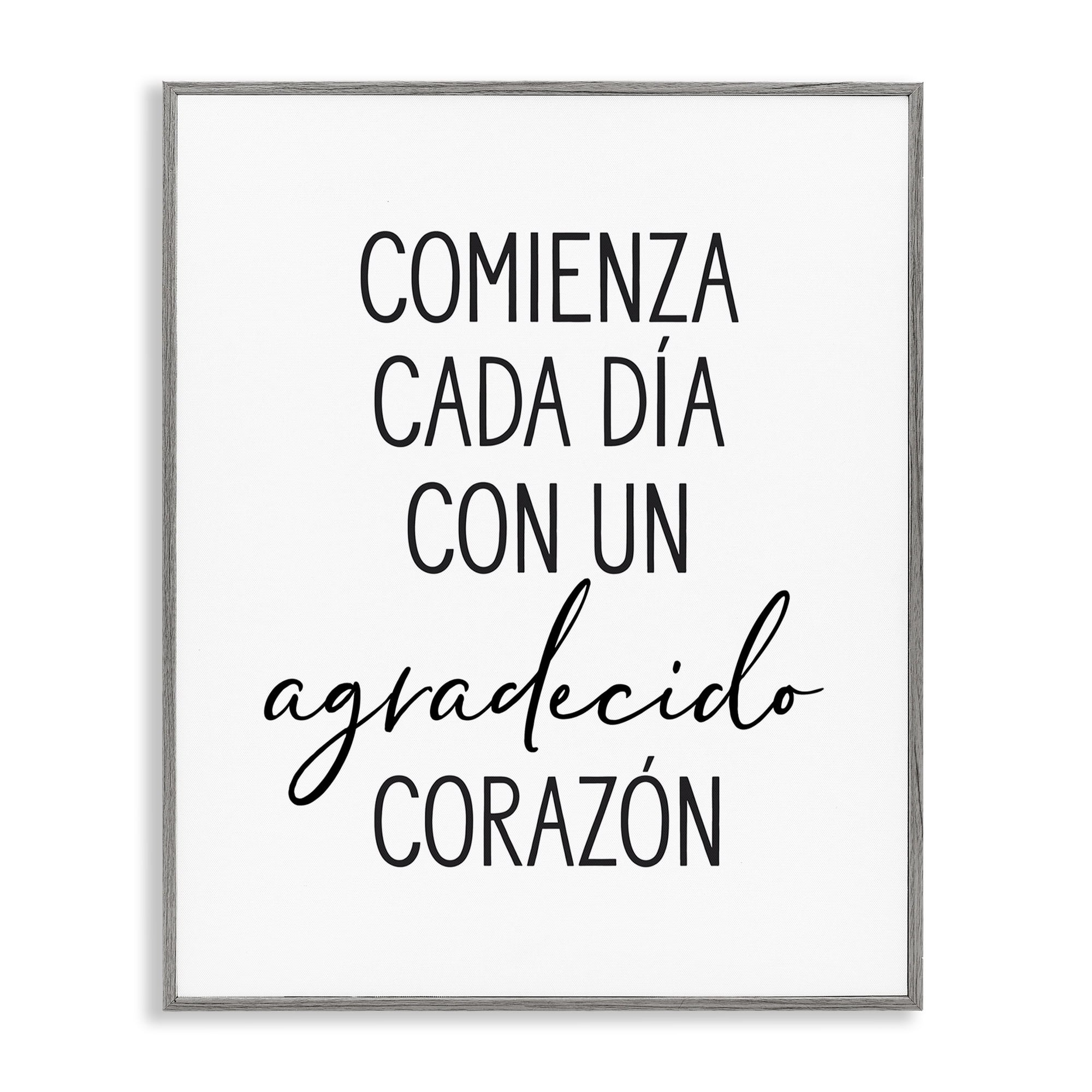 Stupell Industries Con Un Agradecido Corazón Inspirational Quotes & Sayings Painting Gray Framed Art Print Wall Art, 24 x 30