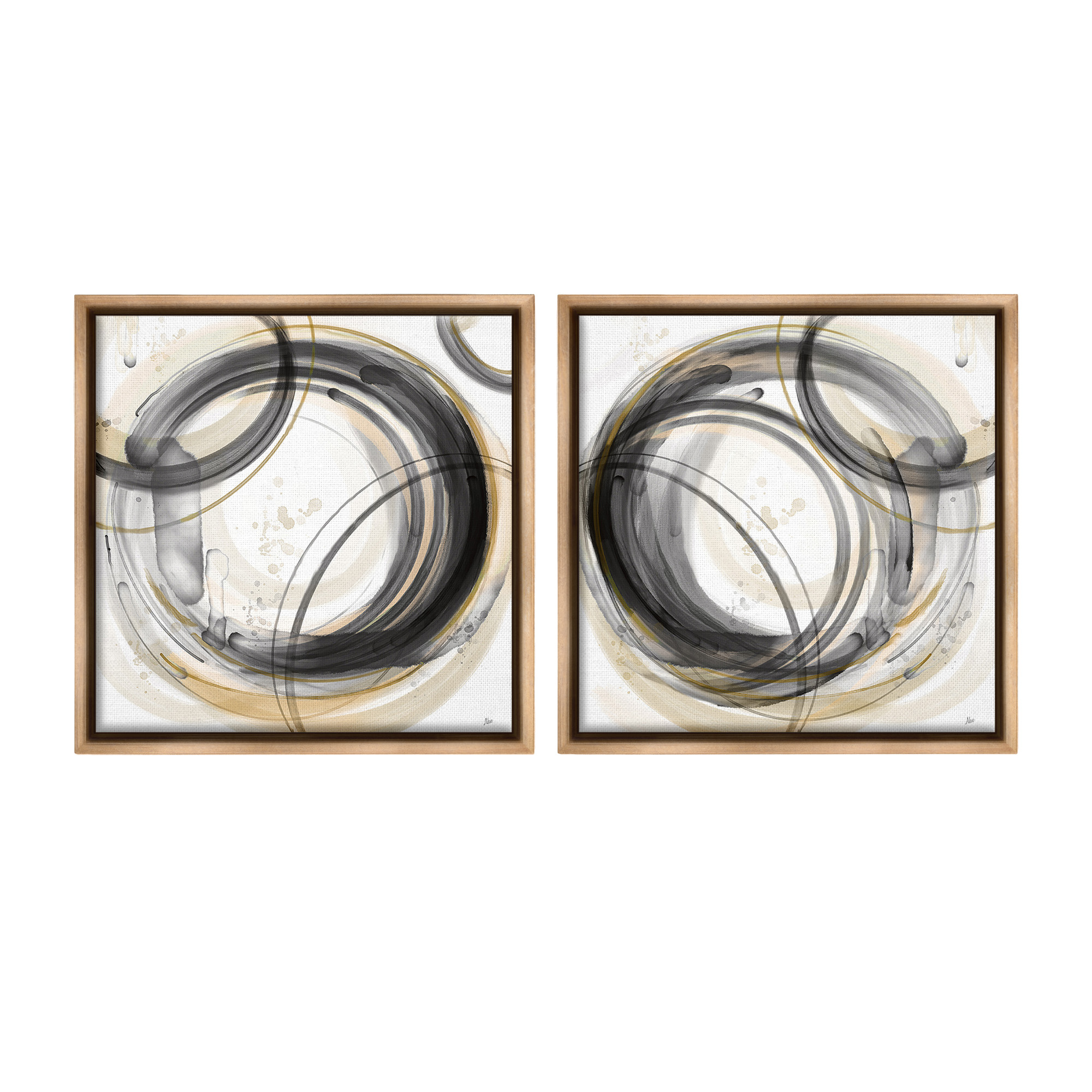 Stupell Industries Concentric Circles Pattern Abstract Painting Brown Floater Framed Canvas Art Print Wall Art, 18 x 18, Set of 2