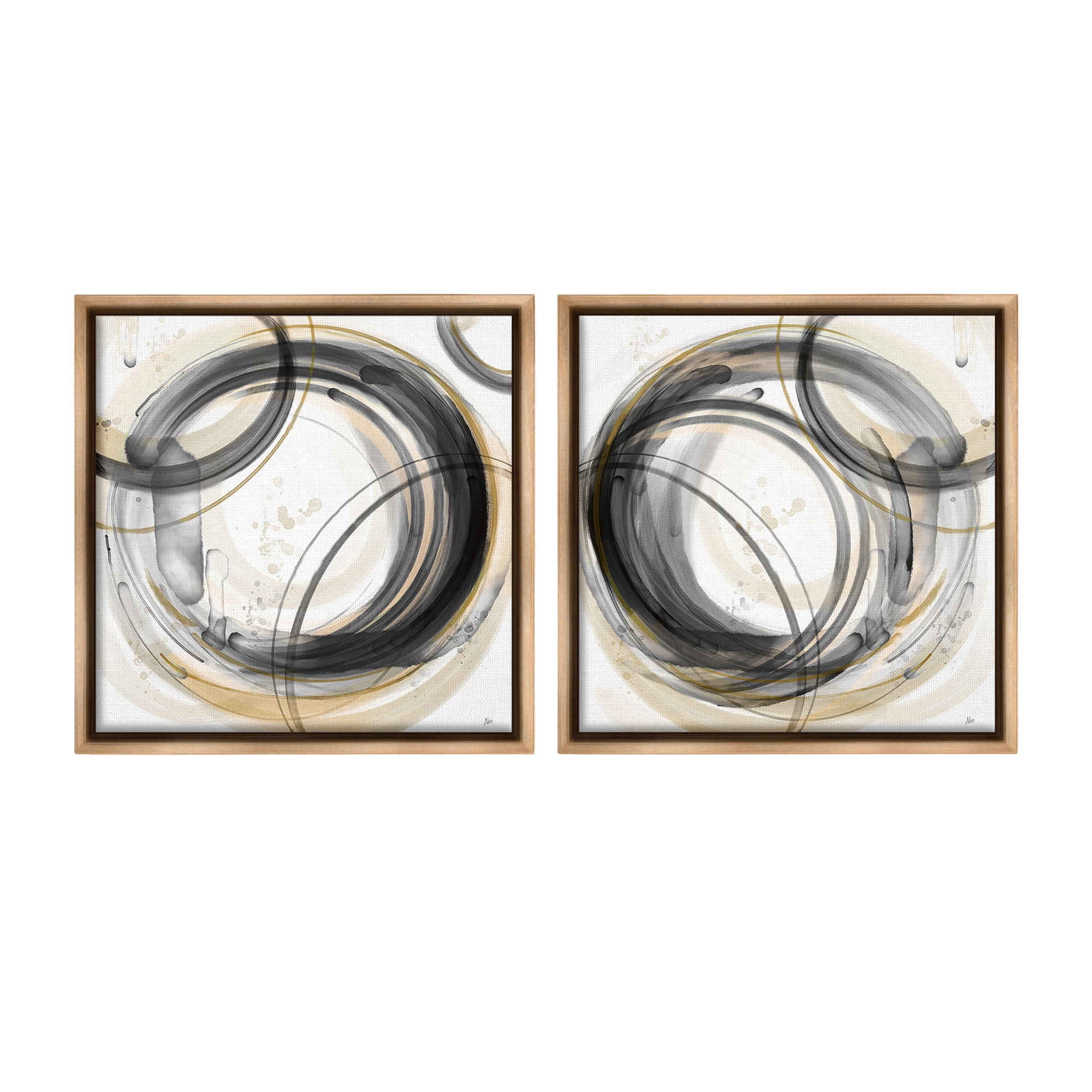 Stupell Industries Concentric Circles Pattern Abstract Painting Brown Floater Framed Canvas Art Print Wall Art, 25 x 25, Set of 2