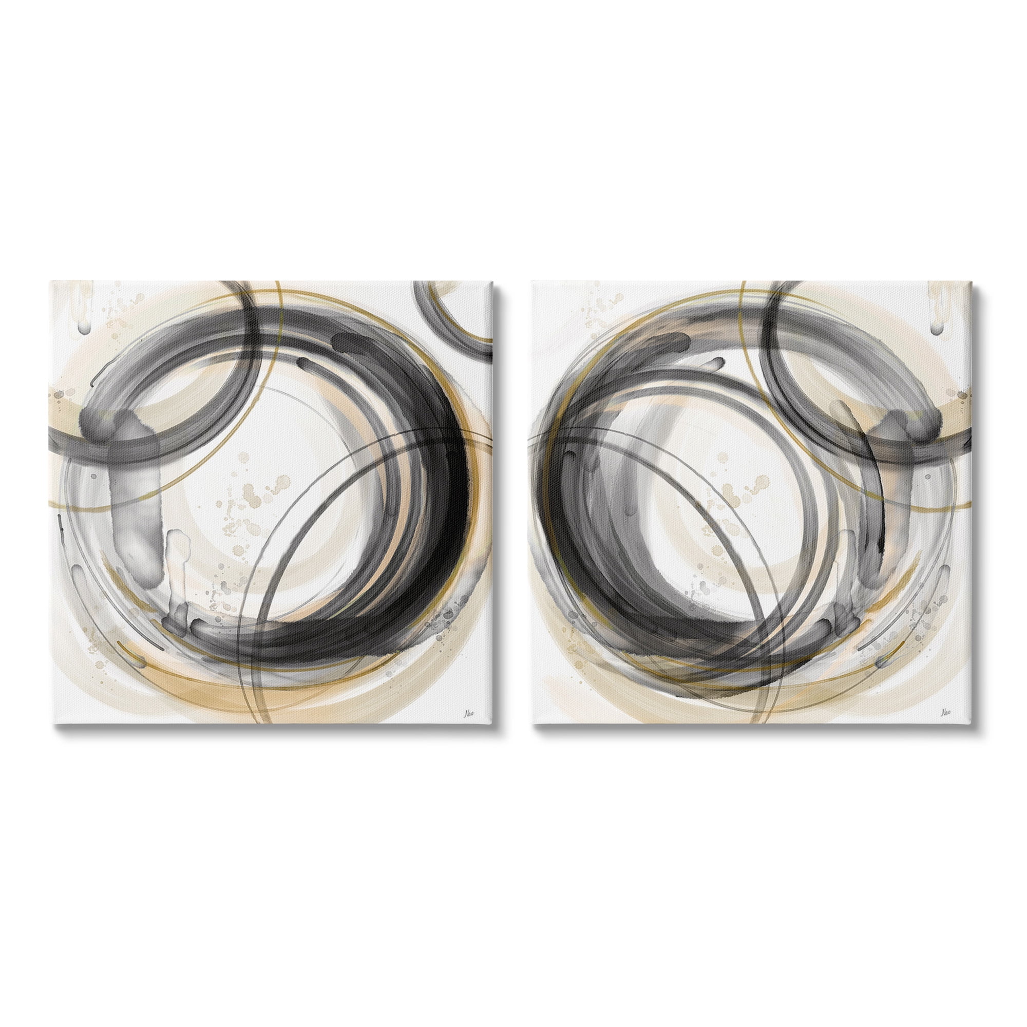 Stupell Industries Concentric Circles Pattern Abstract Painting Gallery Wrapped Canvas Art Print Wall Art, 17 x 17, Set of 2