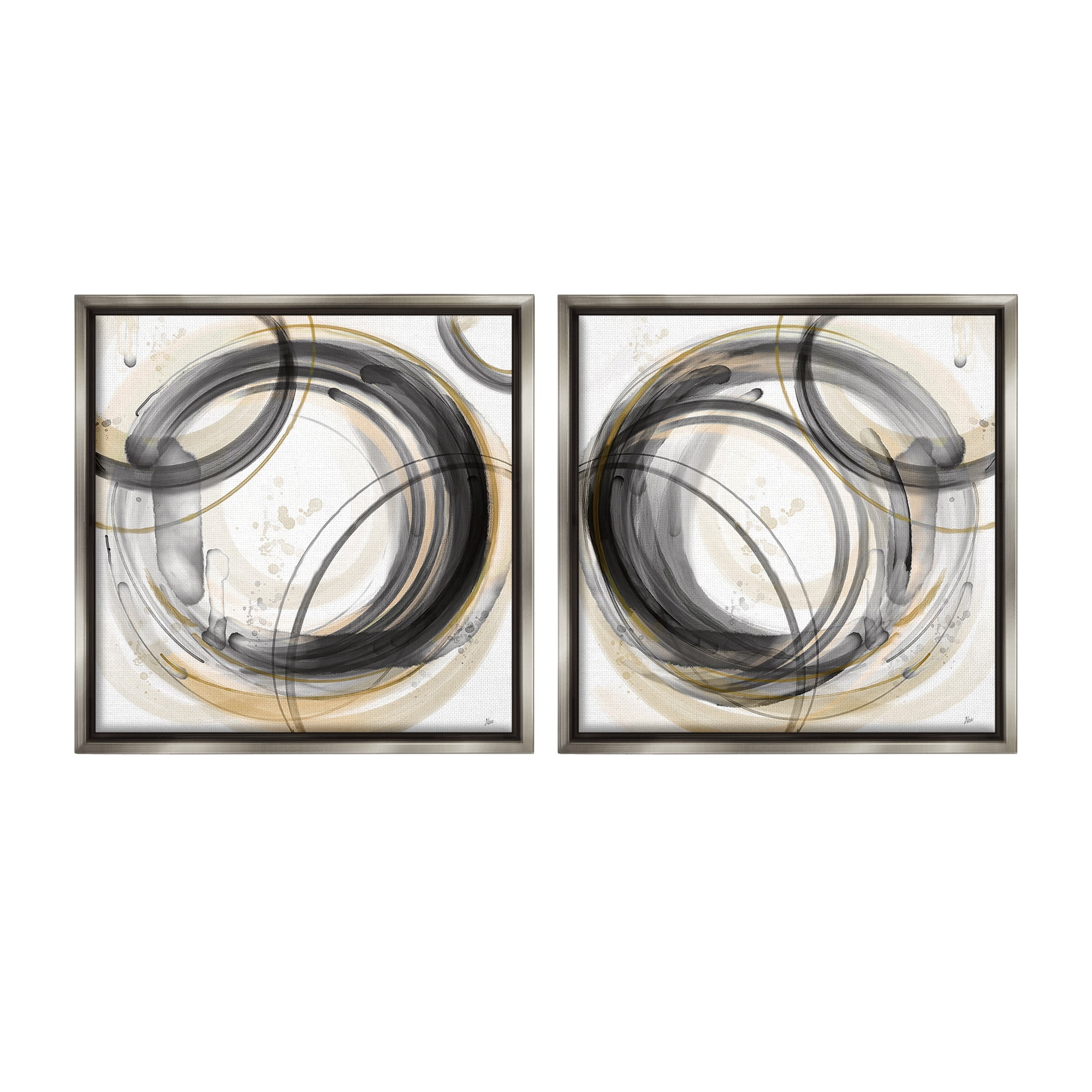 Stupell Industries Concentric Circles Pattern Abstract Painting Gray Floater Framed Canvas Art Print Wall Art, 25 x 25, Set of 2