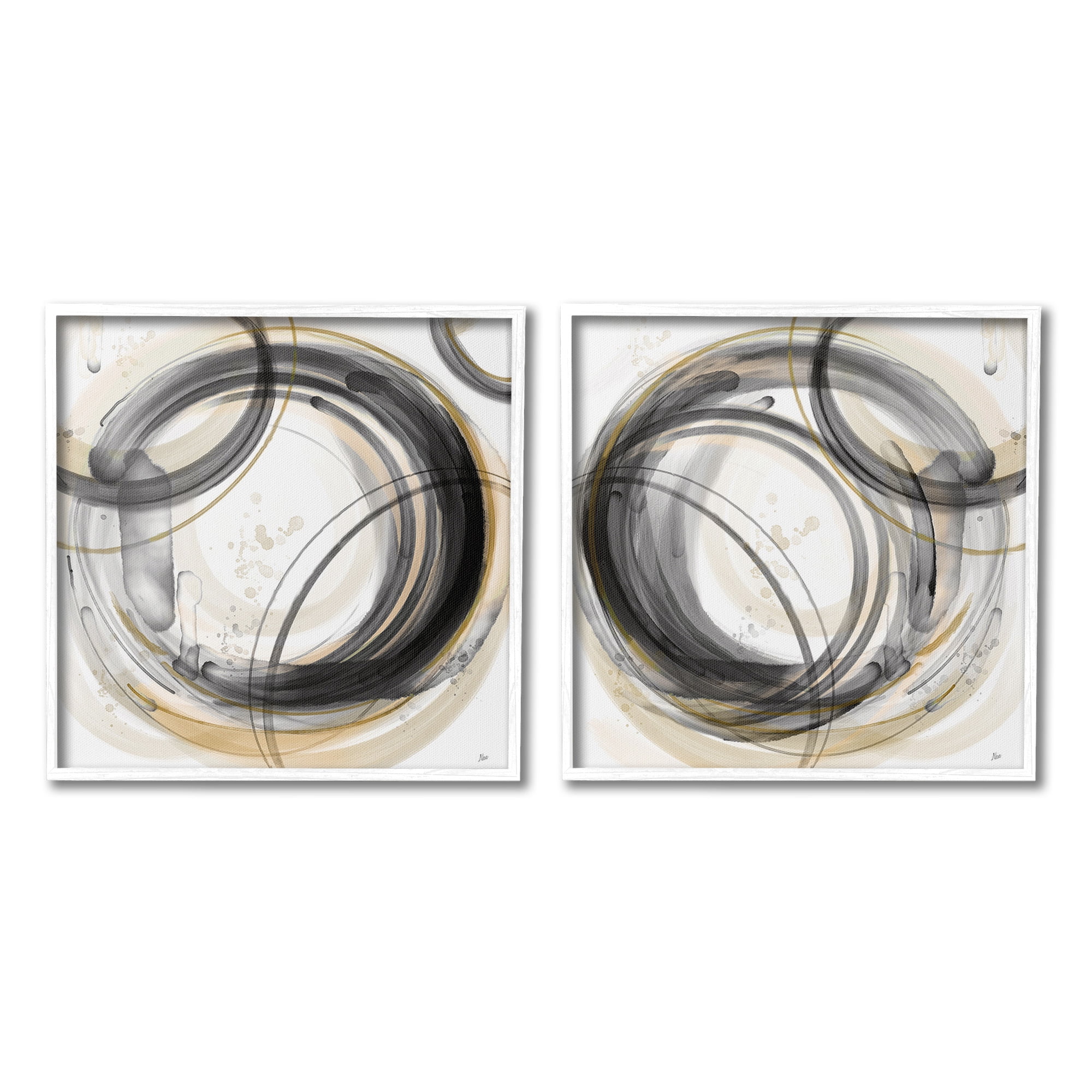 Stupell Industries Concentric Circles Pattern Abstract Painting White Framed Art Print Wall Art, 12 x 12, Set of 2