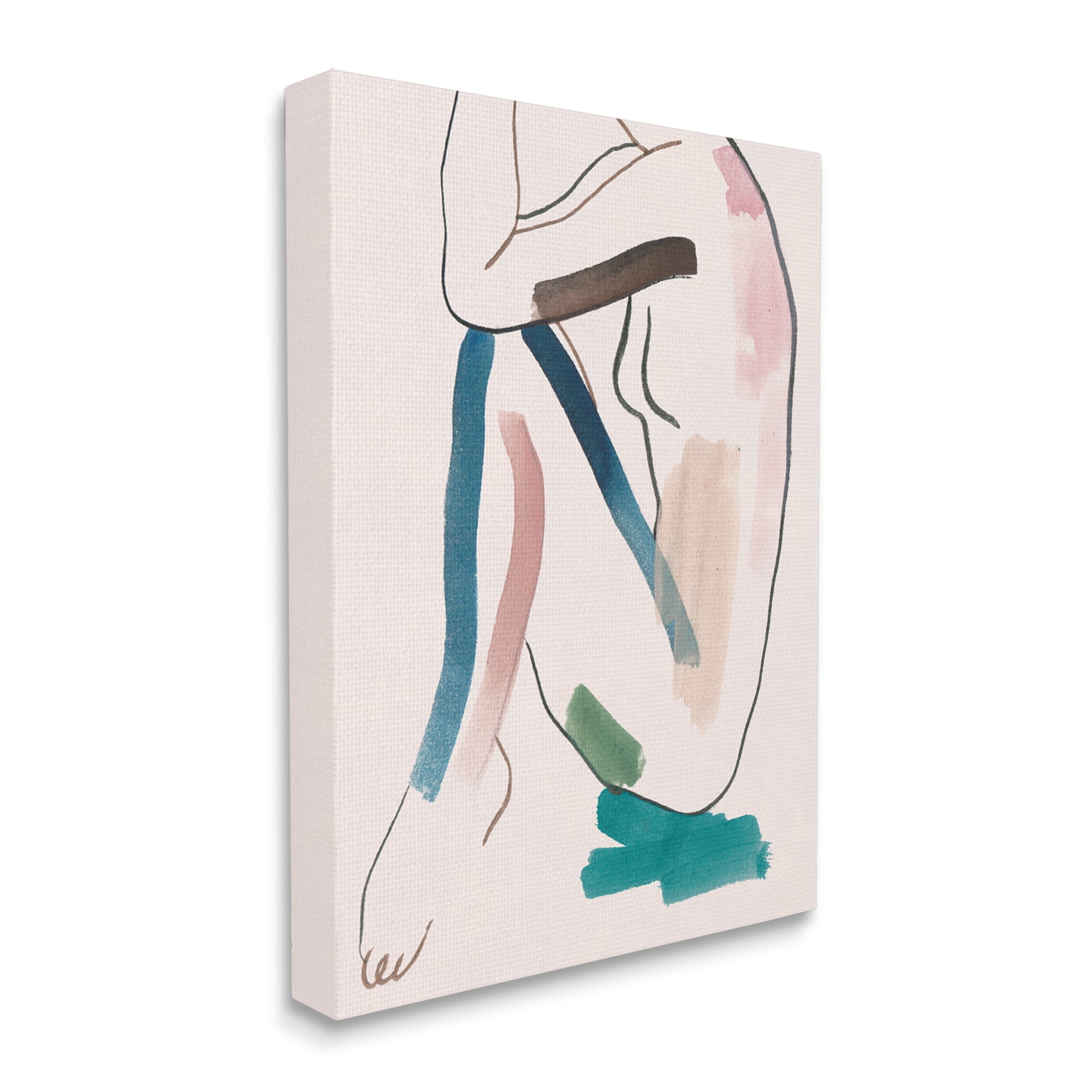 Conceptual Pink Canvas Art with Bold Lines on Wooden Frame