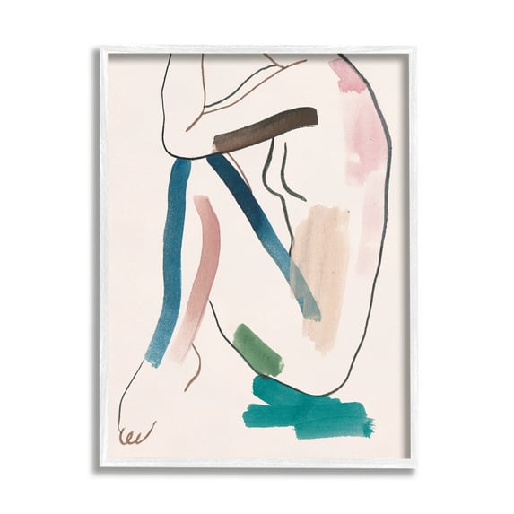 Stupell Industries Conceptual Crouched Female Figure Resting Bold Lines Graphic Art White Framed Art Print Wall Art, 11x14, by Melissa Wang