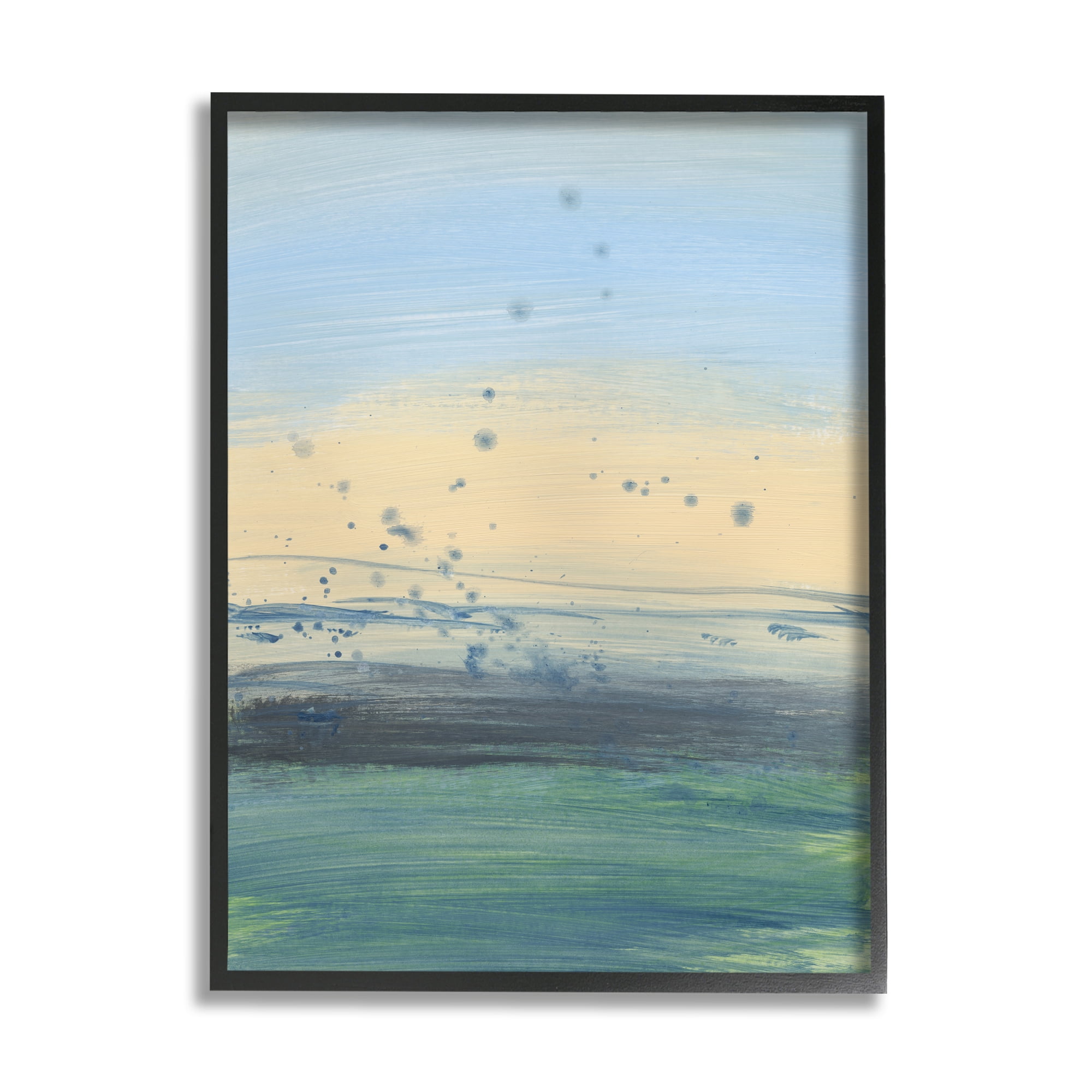 Stupell Industries Conceptual Yellow Ocean Sunset Blue Paint Splatter Graphic Art Black Framed Art Print Wall Art, 24x30, by Bronwyn Baker