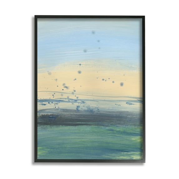 Stupell Industries Conceptual Yellow Ocean Sunset Blue Paint Splatter Graphic Art Black Framed Art Print Wall Art, 24x30, by Bronwyn Baker