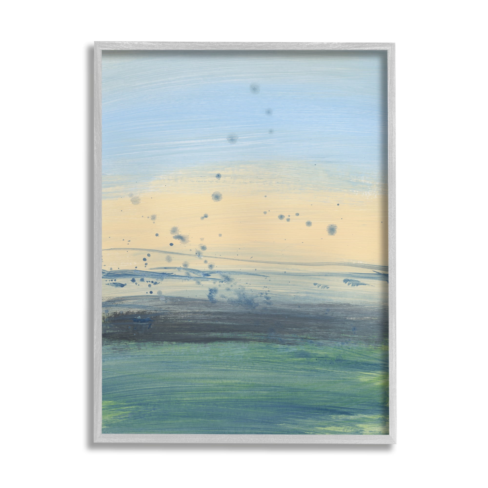 Stupell Industries Conceptual Yellow Ocean Sunset Blue Paint Splatter Graphic Art Gray Framed Art Print Wall Art, 16x20, by Bronwyn Baker