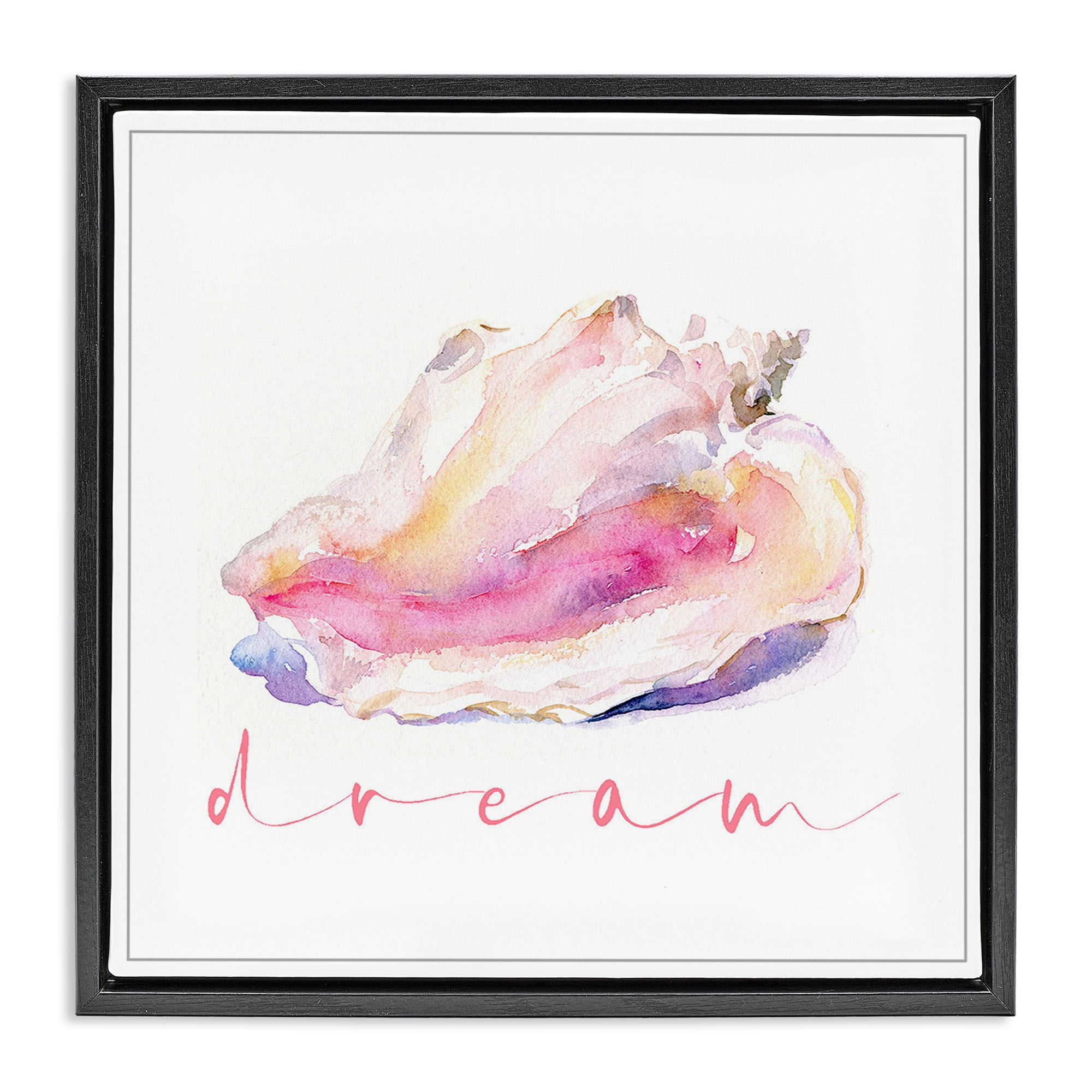 Stupell Industries Conch Dream Phrase Nautical & Beach Painting Black Floater Framed Canvas Art Print Wall Art, 18 x 18
