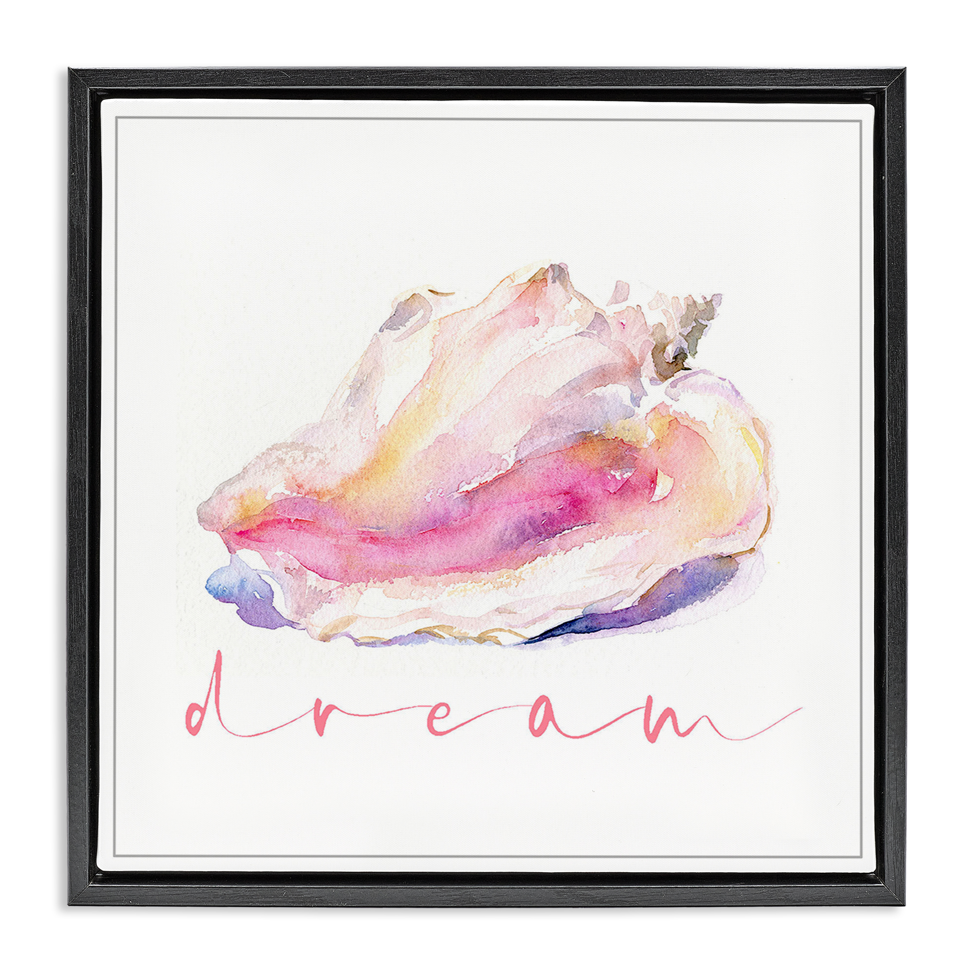 Stupell Industries Conch Dream Phrase Nautical & Beach Painting Black Floater Framed Canvas Art Print Wall Art, 25 x 25