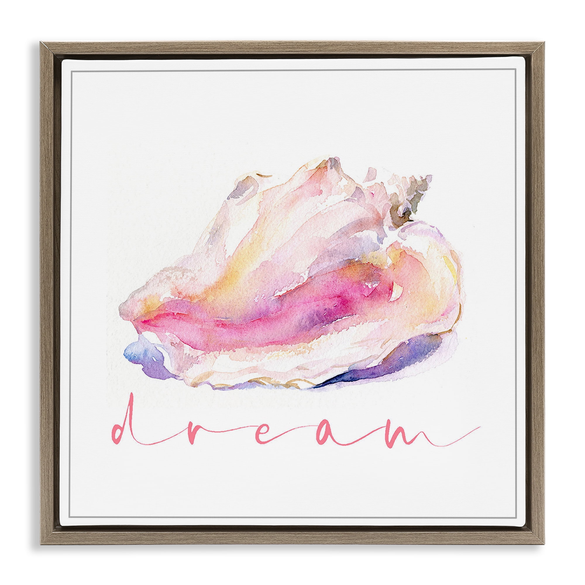 Stupell Industries Conch Dream Phrase Nautical & Beach Painting Brown Floater Framed Canvas Art Print Wall Art, 18 x 18