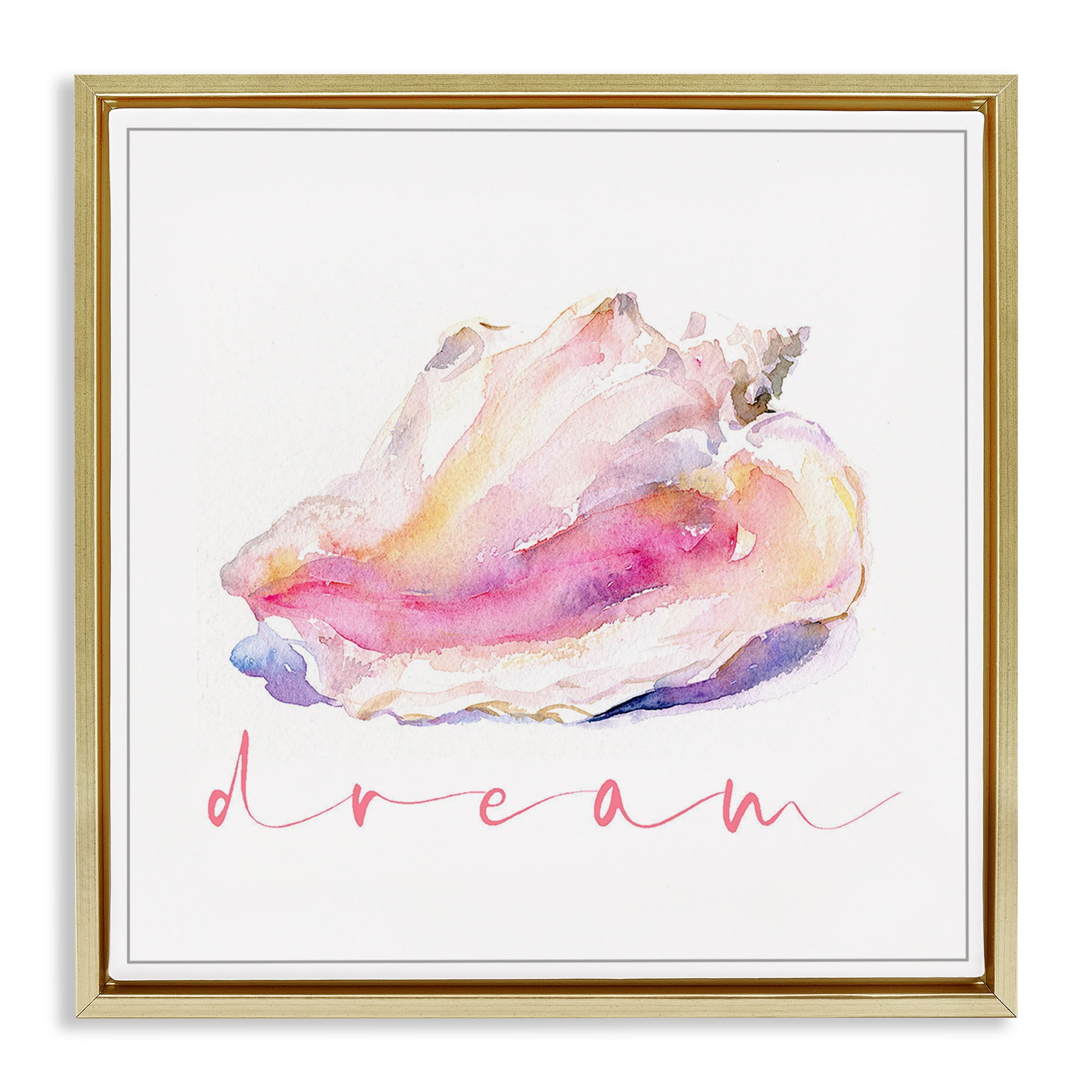 Stupell Industries Conch Dream Phrase Nautical & Beach Painting Gold Floater Framed Canvas Art Print Wall Art, 18 x 18
