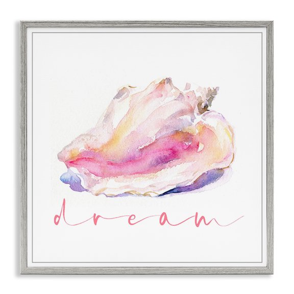 Stupell Industries Conch Dream Phrase Nautical & Beach Painting Gray Framed Art Print Wall Art, 12 x 12