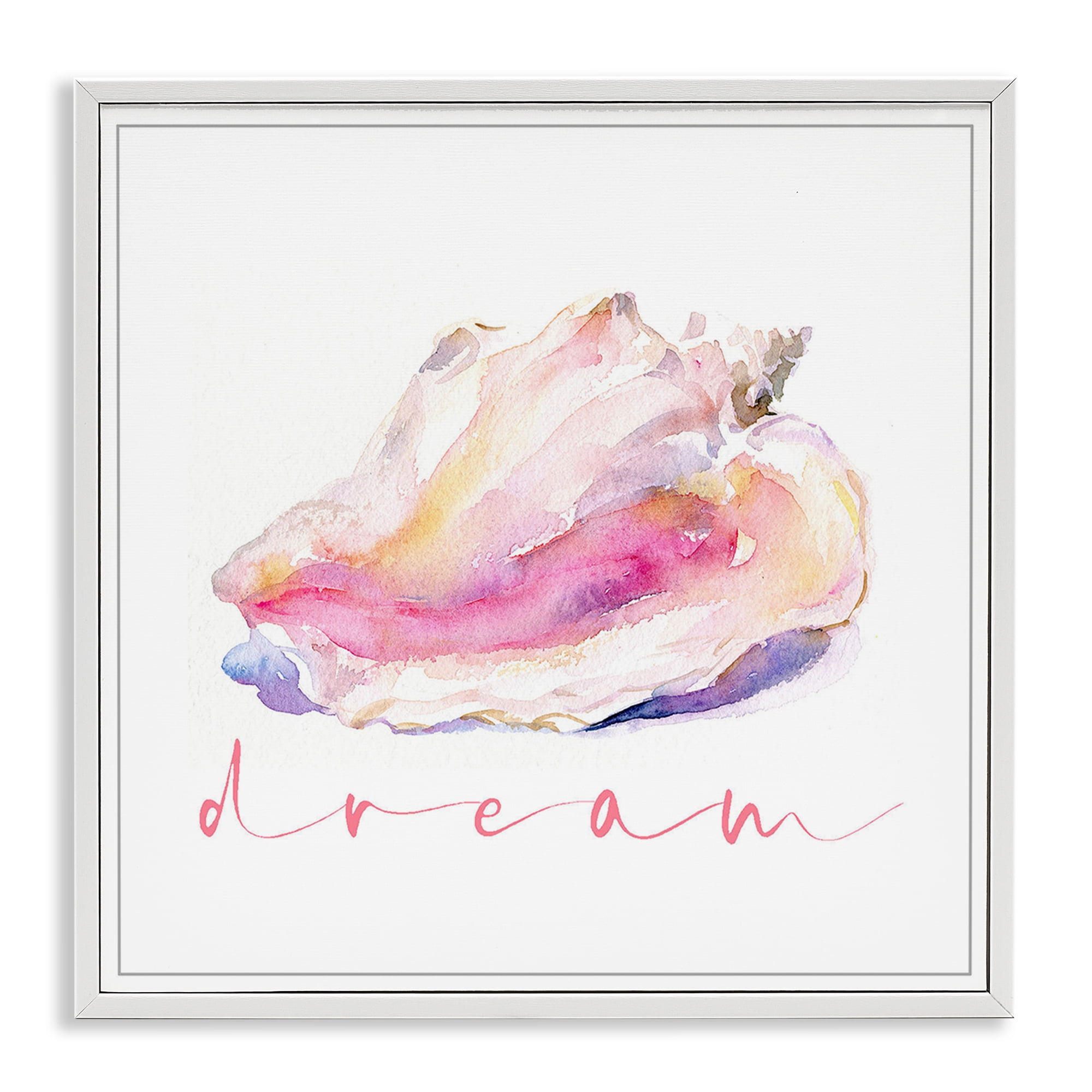 Stupell Industries Conch Dream Phrase Nautical & Beach Painting White Framed Art Print Wall Art, 24 x 24