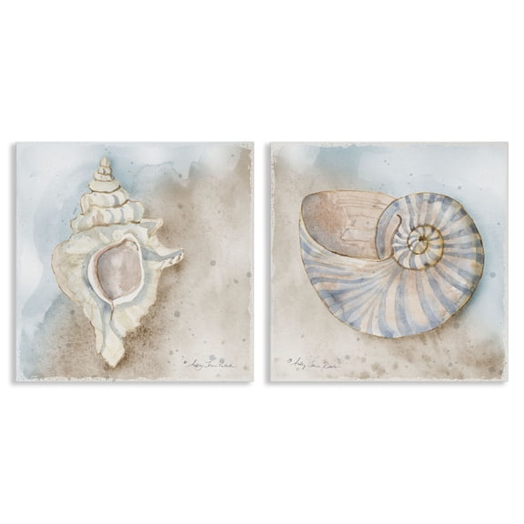 Stupell Industries Conch & Nautilus Ocean's Edge 2 Piece Canvas Wall Art Set design by Audrey Jeanne Roberts, 17 x 17