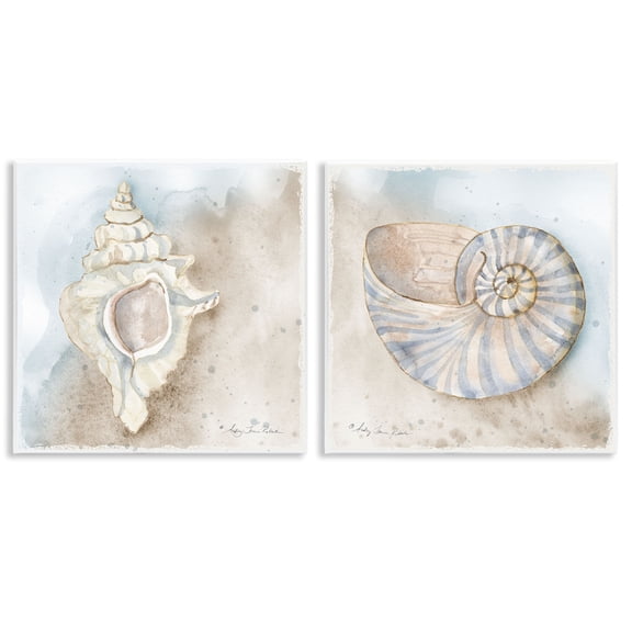 Stupell Industries Conch & Nautilus Ocean's Edge 2 Piece Wall Plaque Art Set design by Audrey Jeanne Roberts, 12 x 12