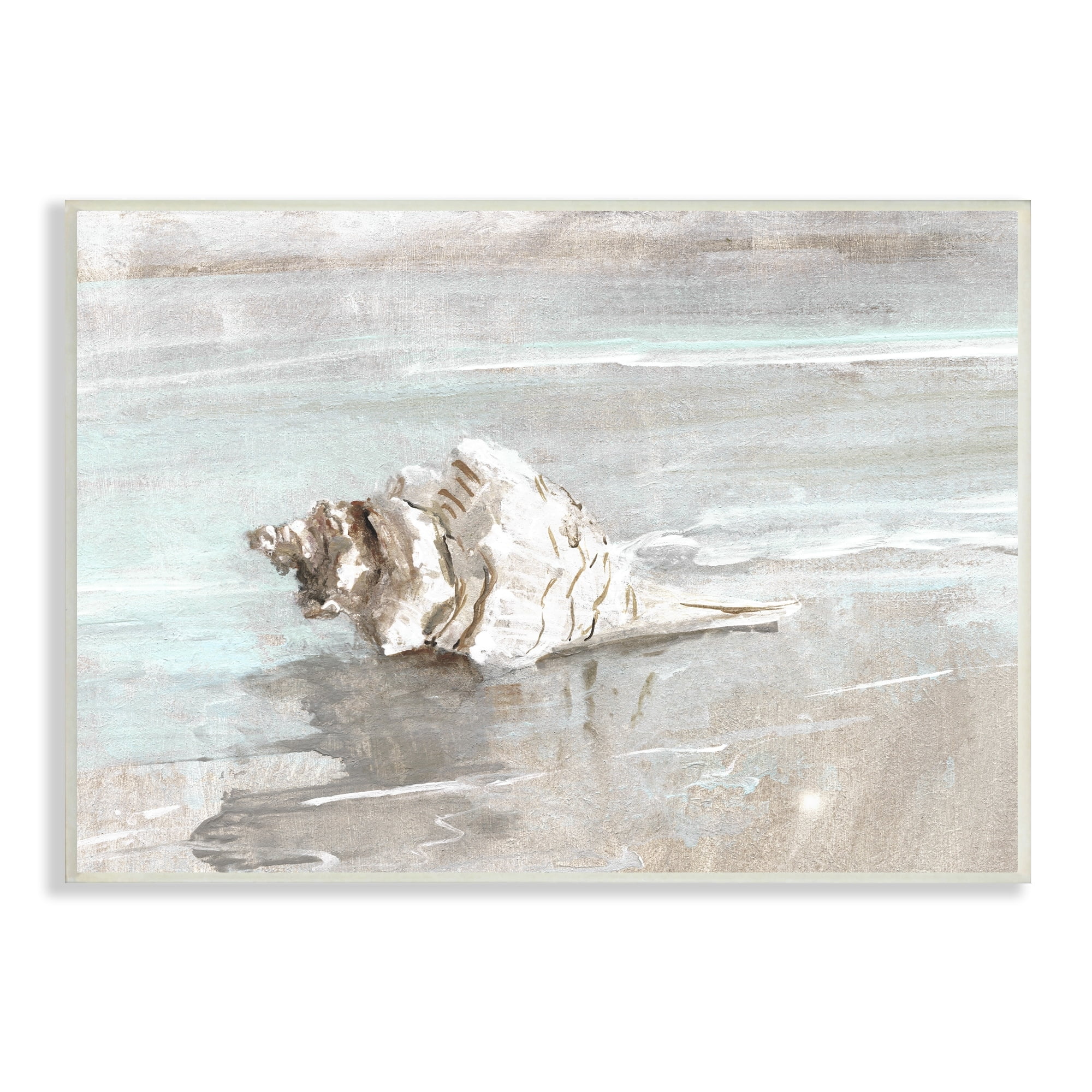 Stupell Industries Conch Resting on Quiet Shore Animal Sea Life,15 x 10, Design by Sally Swatland