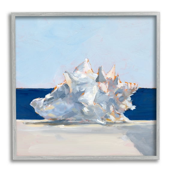 Stupell Industries Conch Shell Painting Animals & Insects Painting Gray Framed Art Print Wall Art, 12 x 12