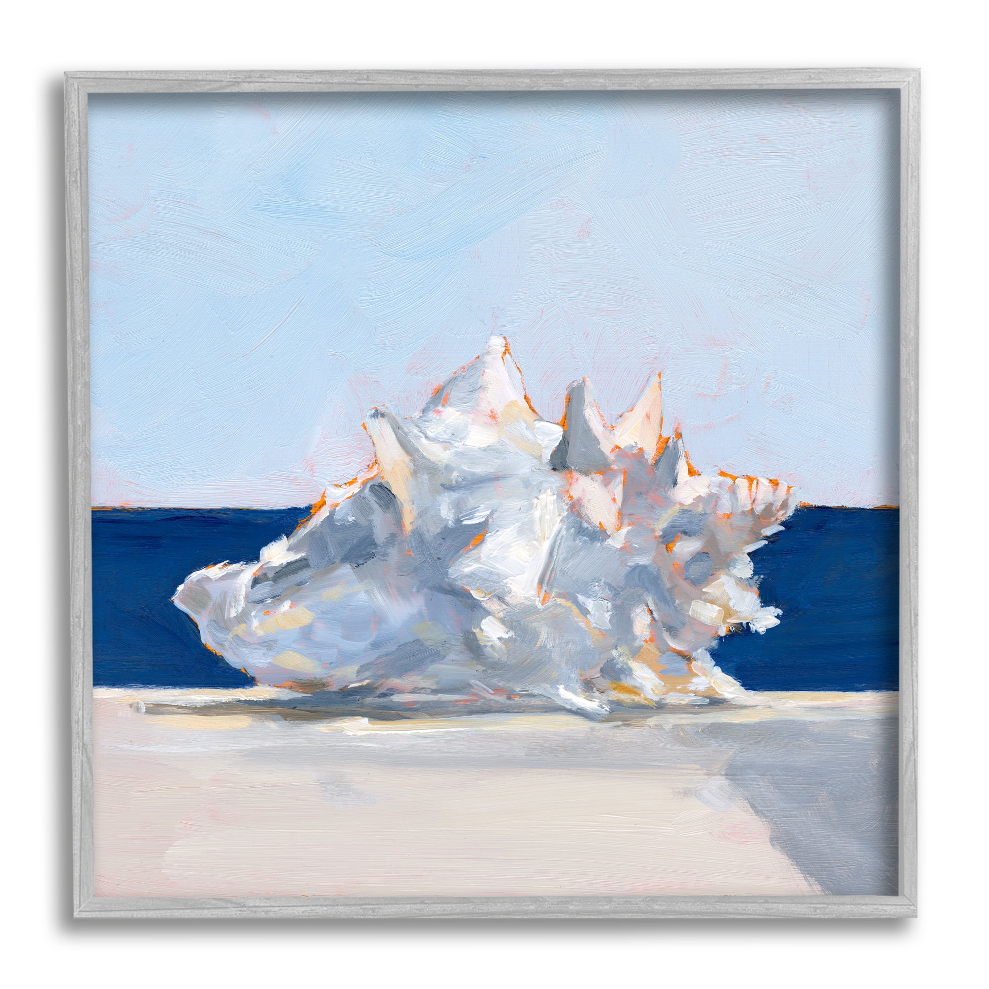 Stupell Industries Conch Shell Painting Animals & Insects Painting Gray Framed Art Print Wall Art, 24 x 24