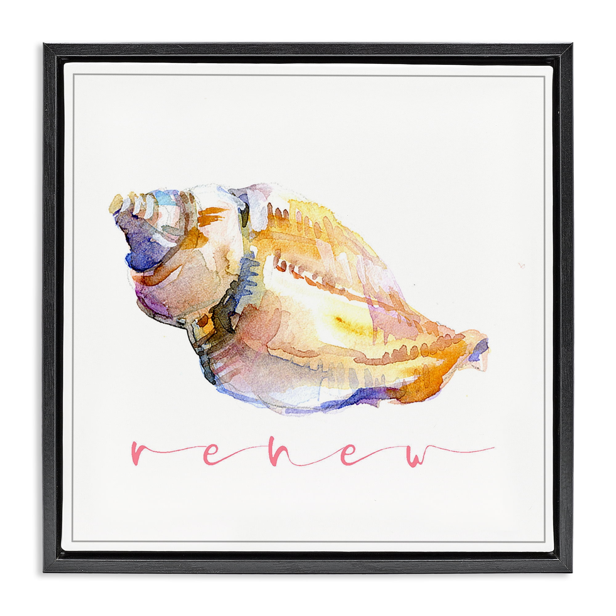 Stupell Industries Conch Shell Renew Nautical & Beach Painting Black Floater Framed Canvas Art Print Wall Art, 18 x 18