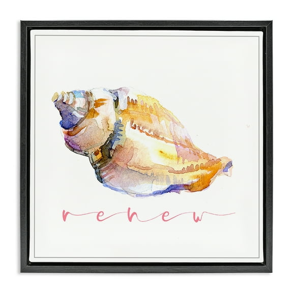 Stupell Industries Conch Shell Renew Nautical & Beach Painting Black Floater Framed Canvas Art Print Wall Art, 18 x 18