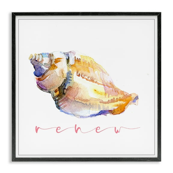 Stupell Industries Conch Shell Renew Nautical & Beach Painting Black Framed Art Print Wall Art, 12 x 12